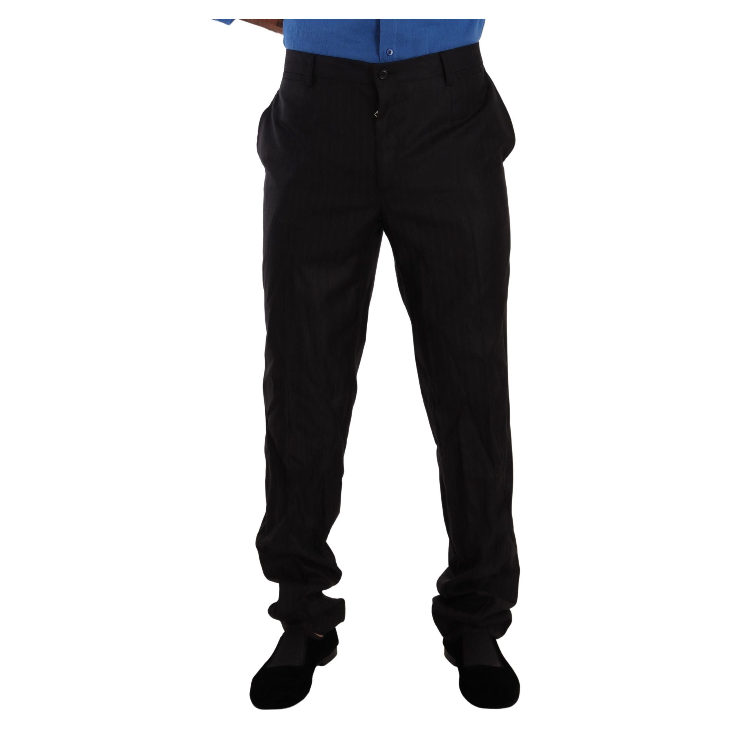Dolce & Gabbana Grey Wool-Silk Elegant Dress Pants