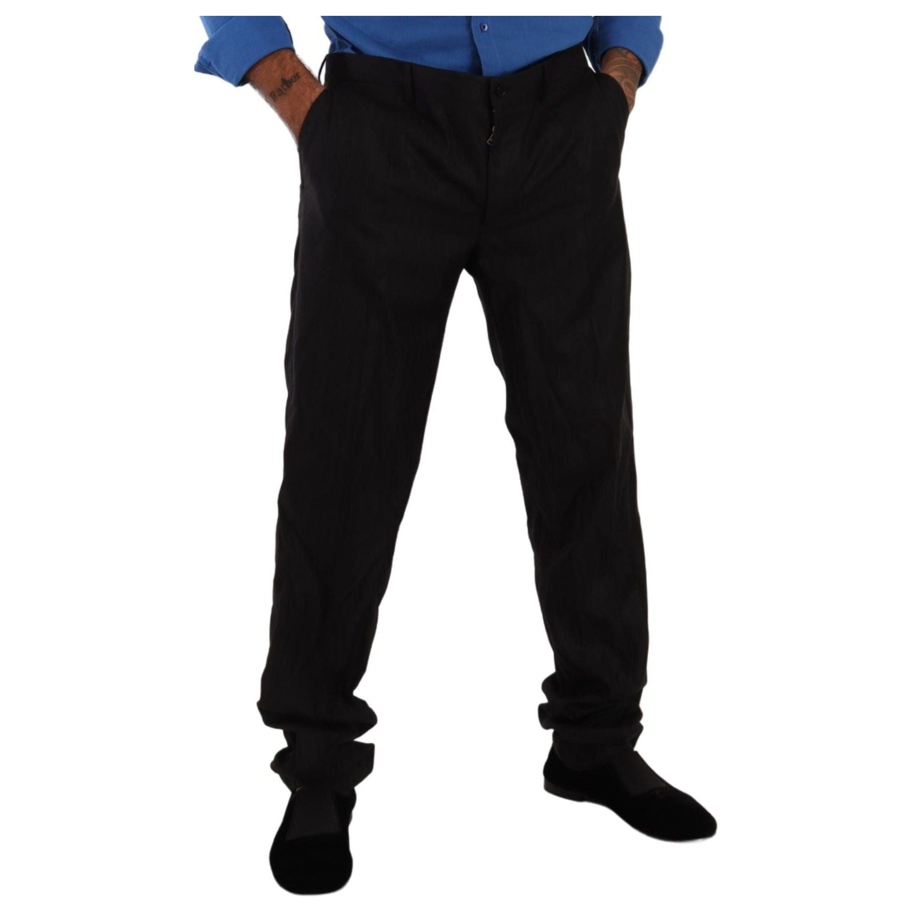 Dolce & Gabbana Grey Wool-Silk Elegant Dress Pants