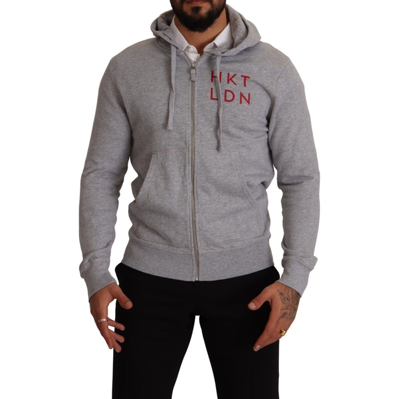 Hackett Light Gray Cotton Full Zip Hooded Sweater