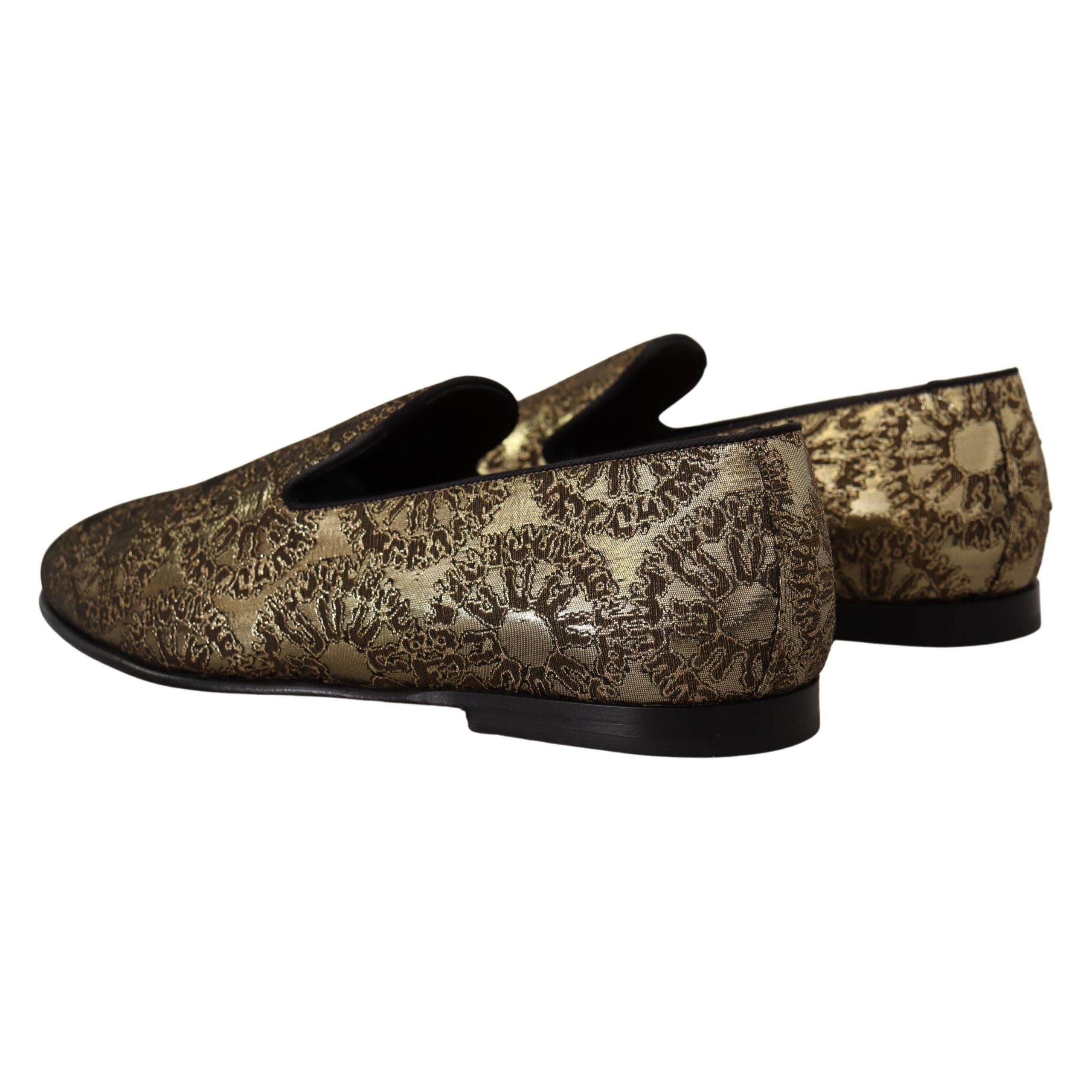 Dolce & Gabbana Gold Tone Leather Loafers Slides Shoes