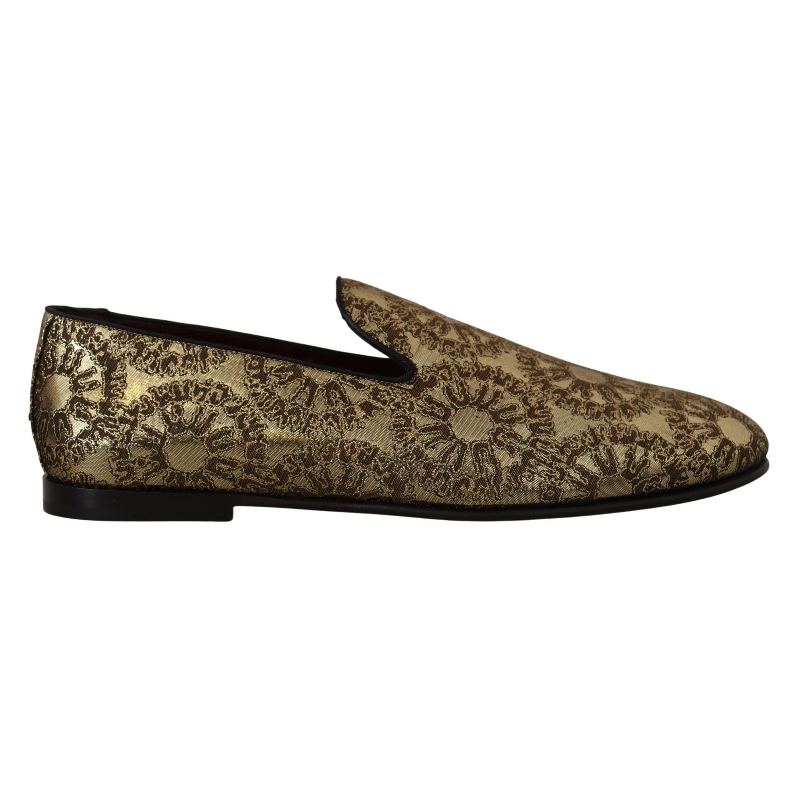 Dolce & Gabbana Gold Tone Leather Loafers Slides Shoes