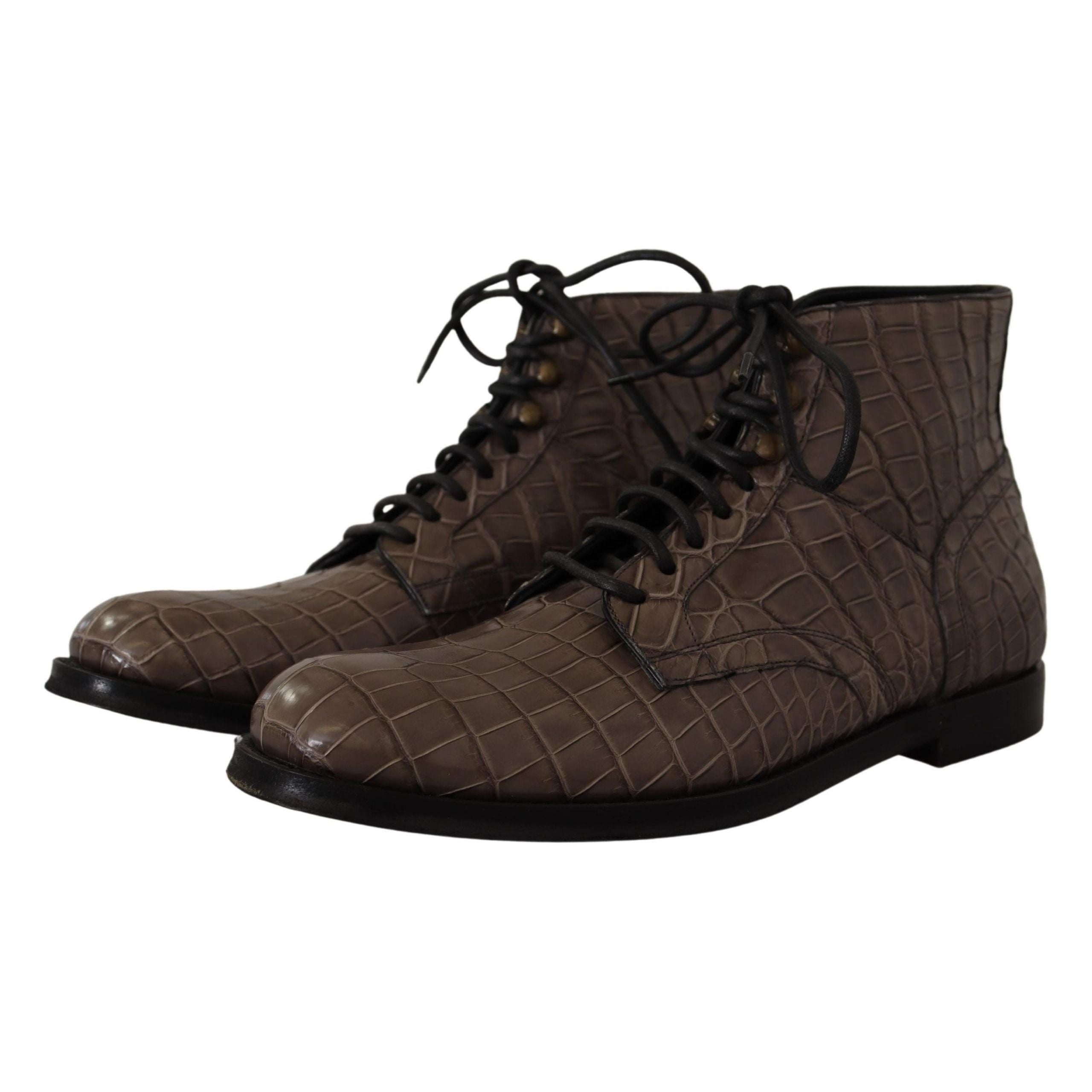Dolce & Gabbana Black Crocodile Derby Brogue Boots