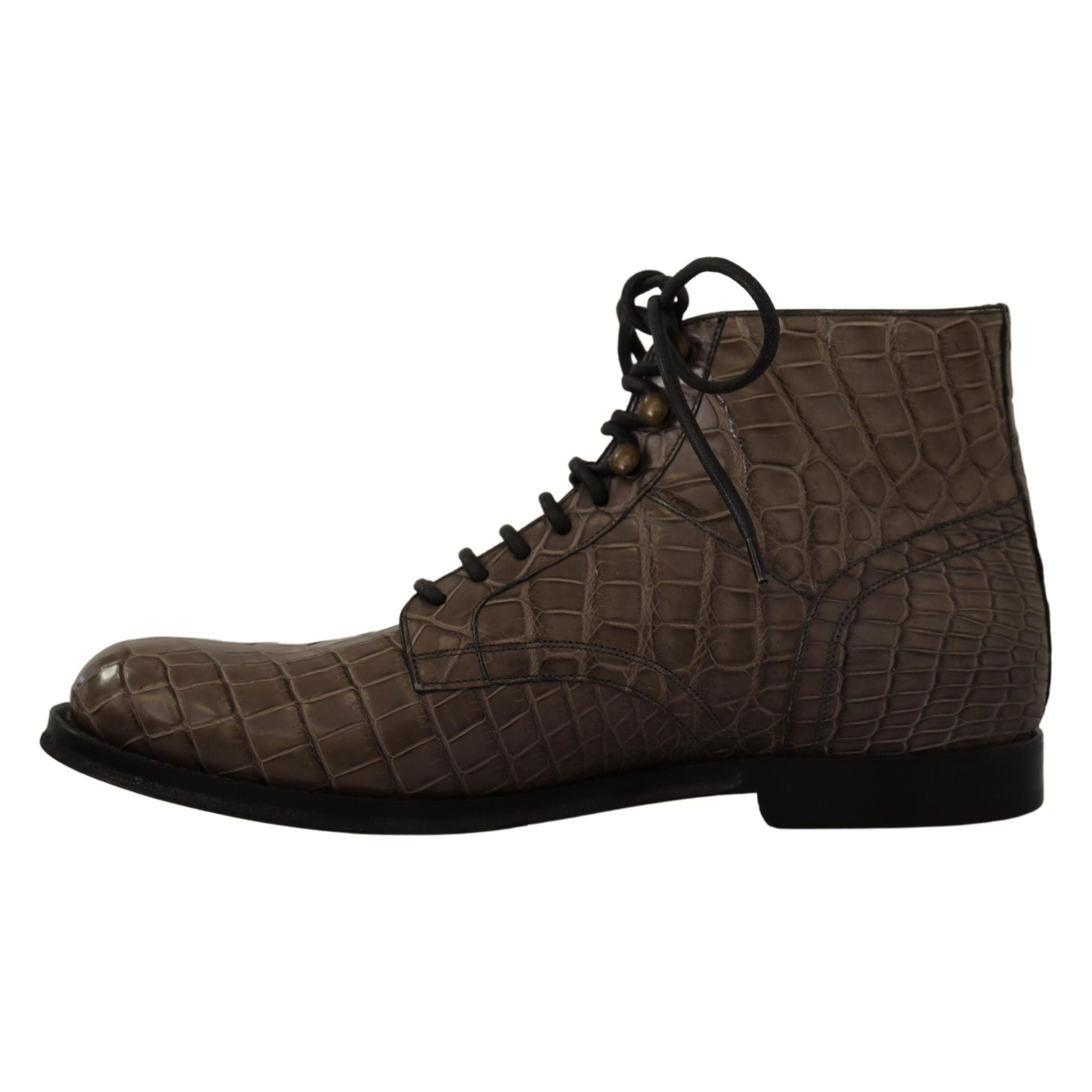 Dolce & Gabbana Black Crocodile Derby Brogue Boots