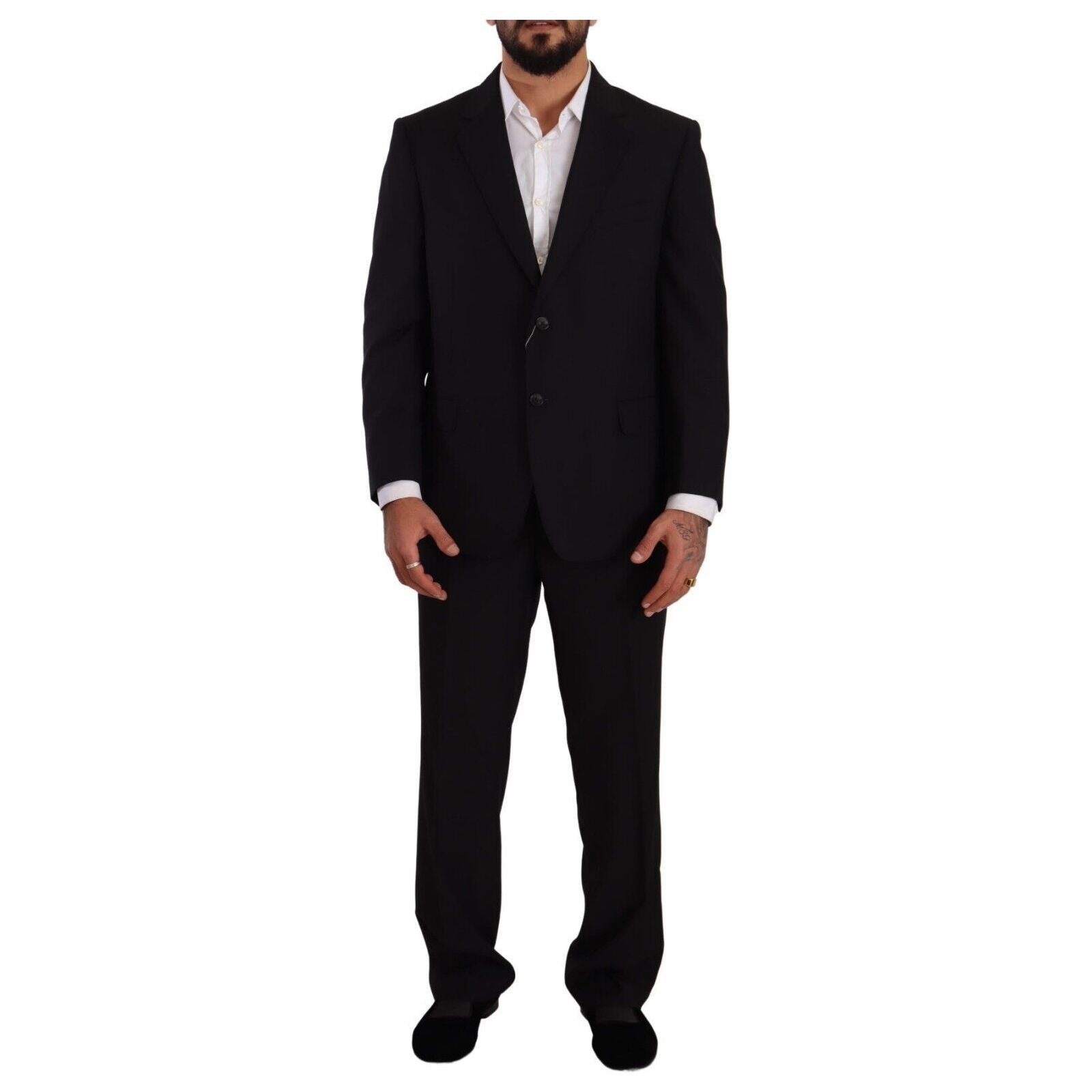 Domenico Tagliente Black Wool Two-Piece Suit Ensemble