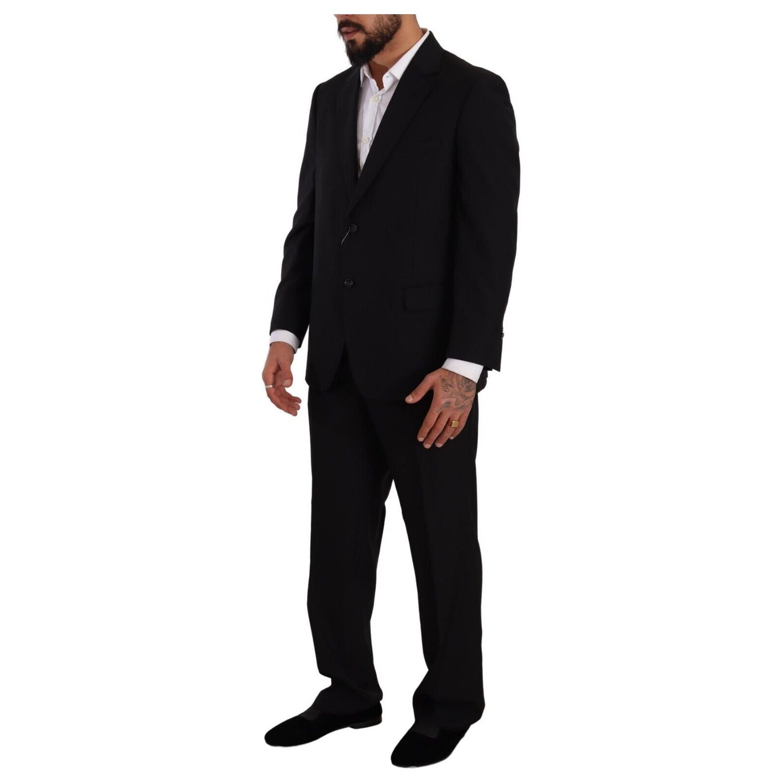 Domenico Tagliente Black Wool Two-Piece Suit Ensemble
