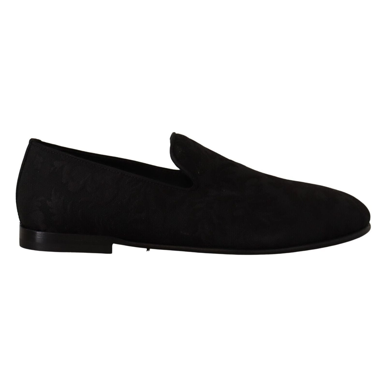 Dolce & Gabbana Black Jacquard Slide On Loafers Flats