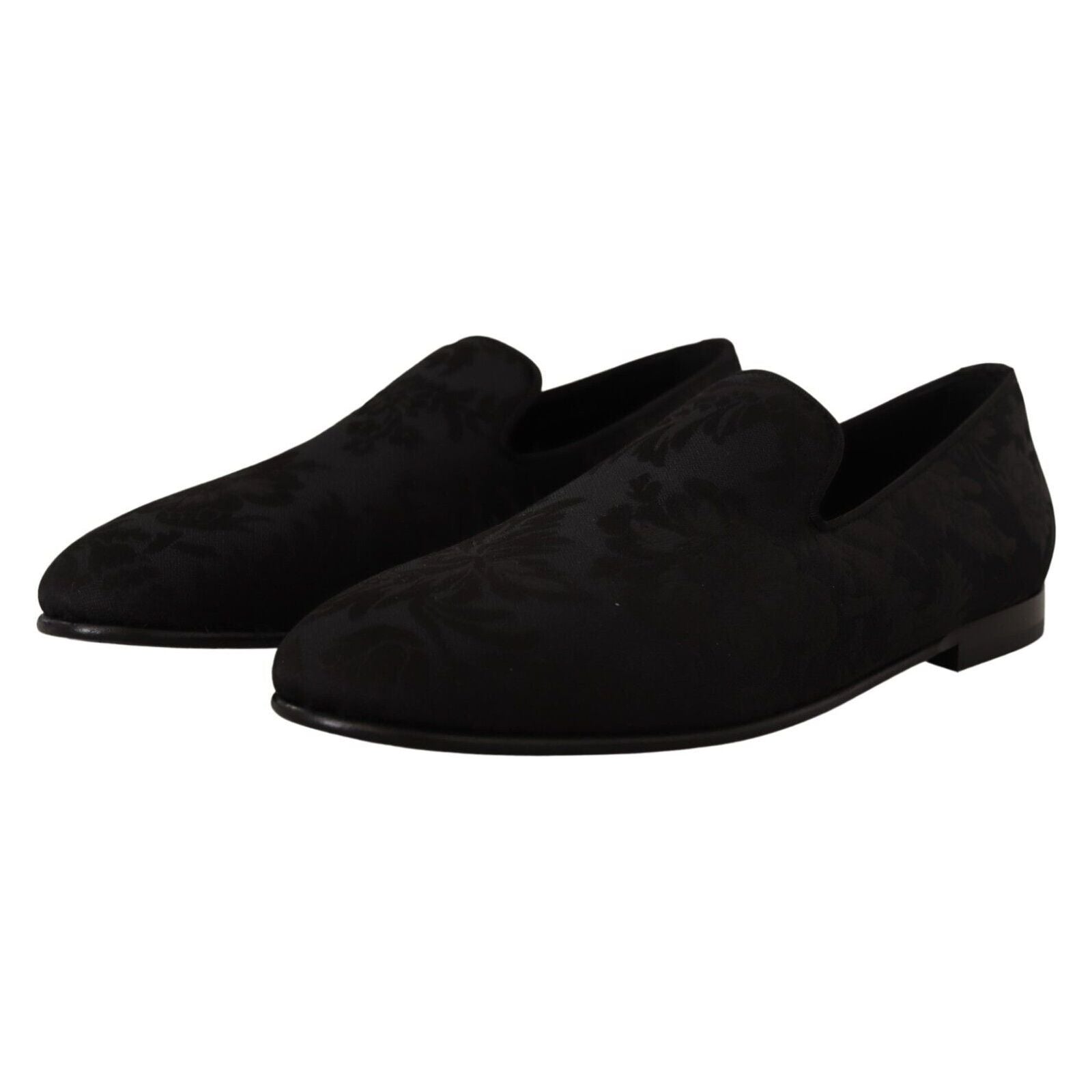 Dolce & Gabbana Black Jacquard Slide On Loafers Flats