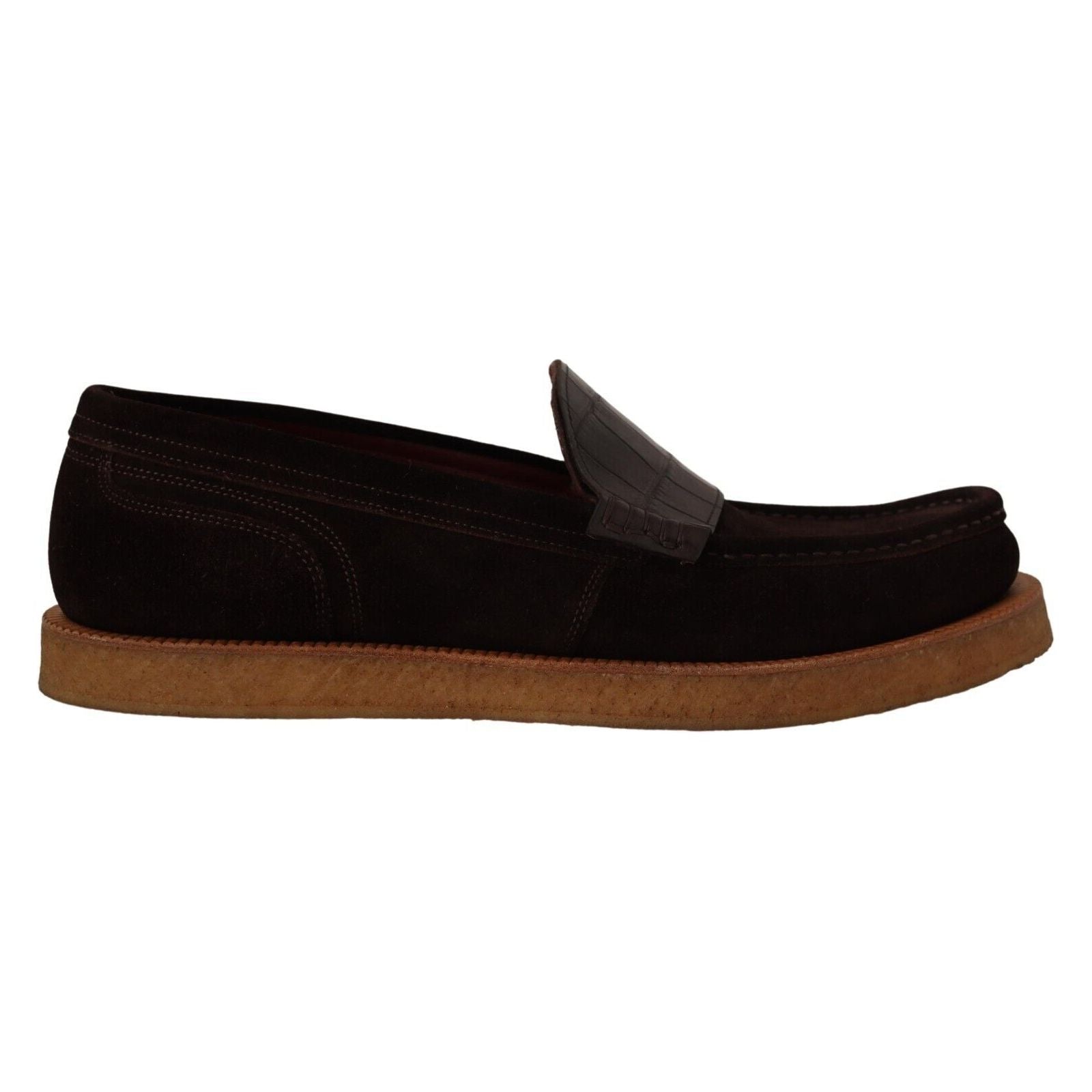 Dolce & Gabbana Brown Suede Crocodile Loafers