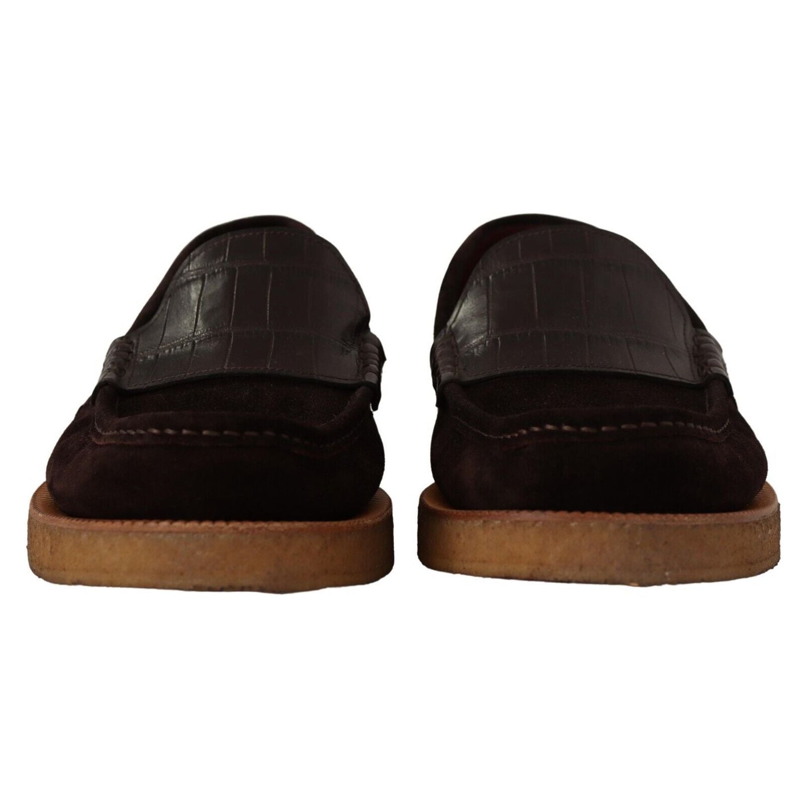 Dolce & Gabbana Brown Suede Crocodile Loafers