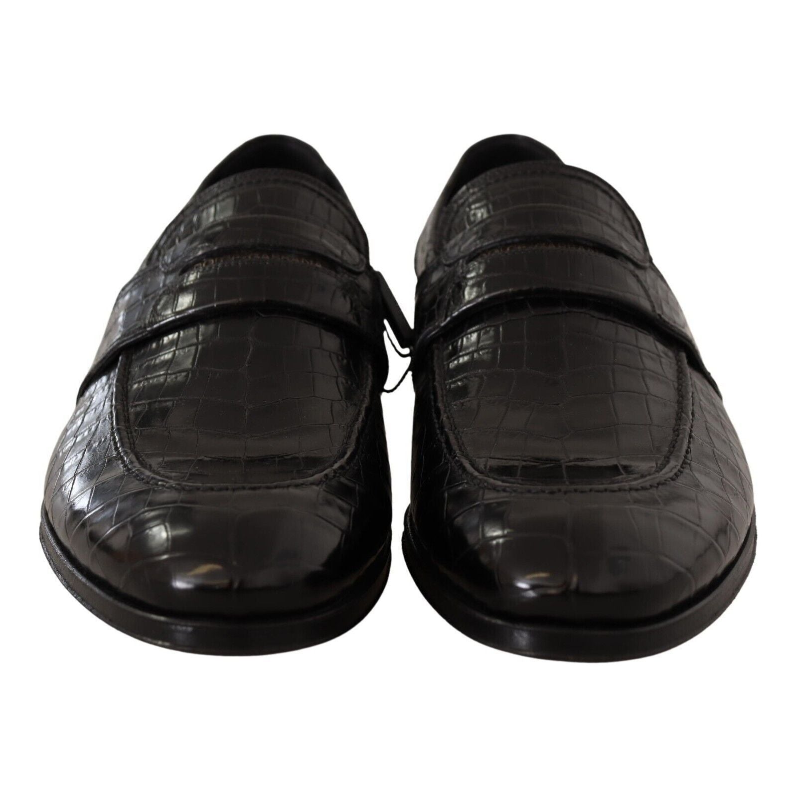Dolce & Gabbana Black Crocodile Leather Moccasin Shoes