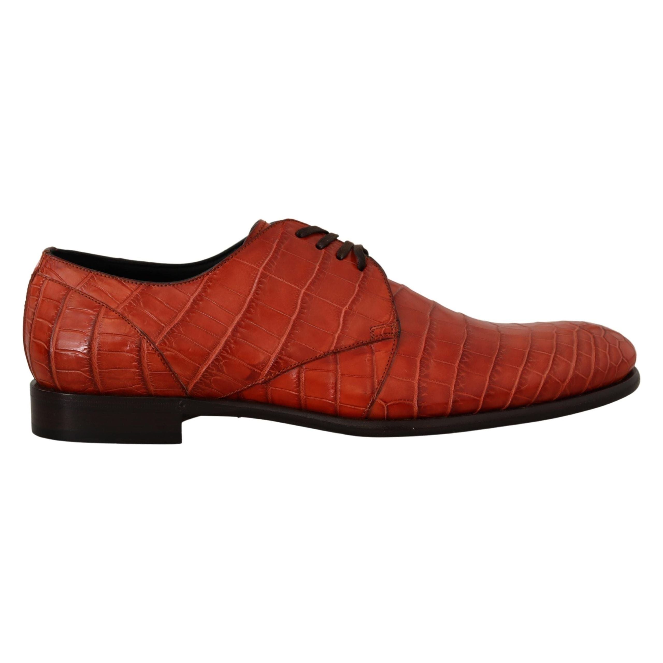 Dolce & Gabbana Orange Croc Leather Lace-Up Dress Shoes