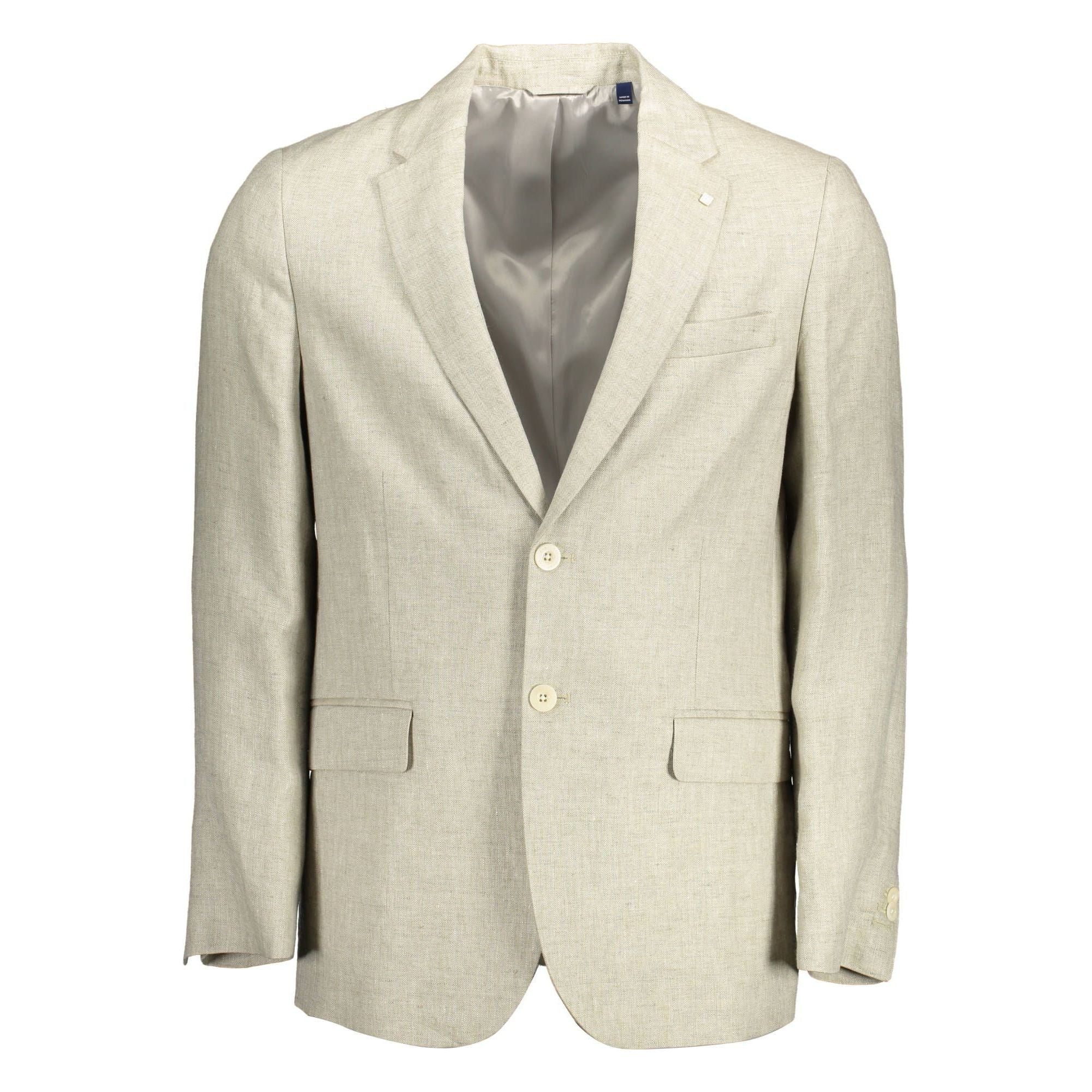 Gant Beige Linen Classic Jacket with Logo Detailing