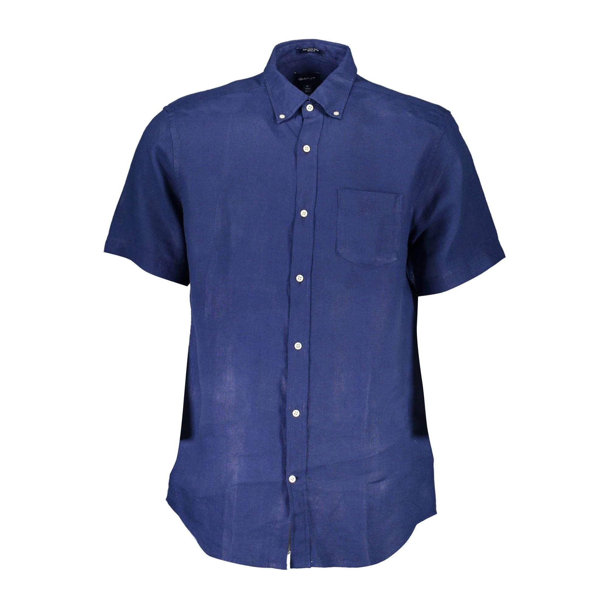 Gant Blue Linen Button-Down Shirt for Sophisticated Style