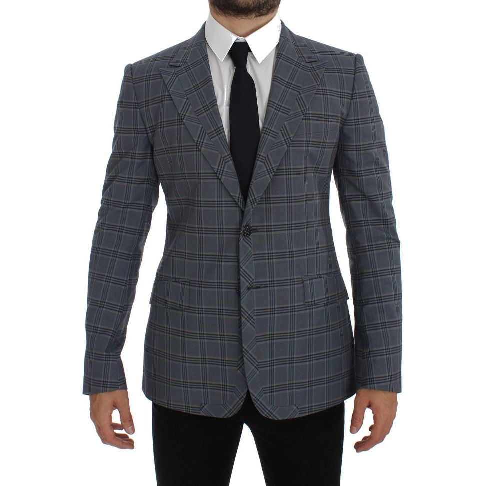 Dolce & Gabbana Blue Cotton Checkered Slim Fit Blazer