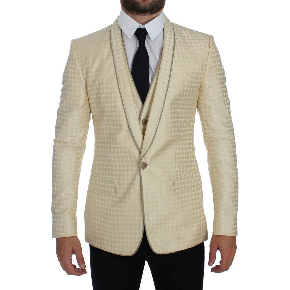 Dolce & Gabbana Beige Silk Polka Dotted Blazer & Vest
