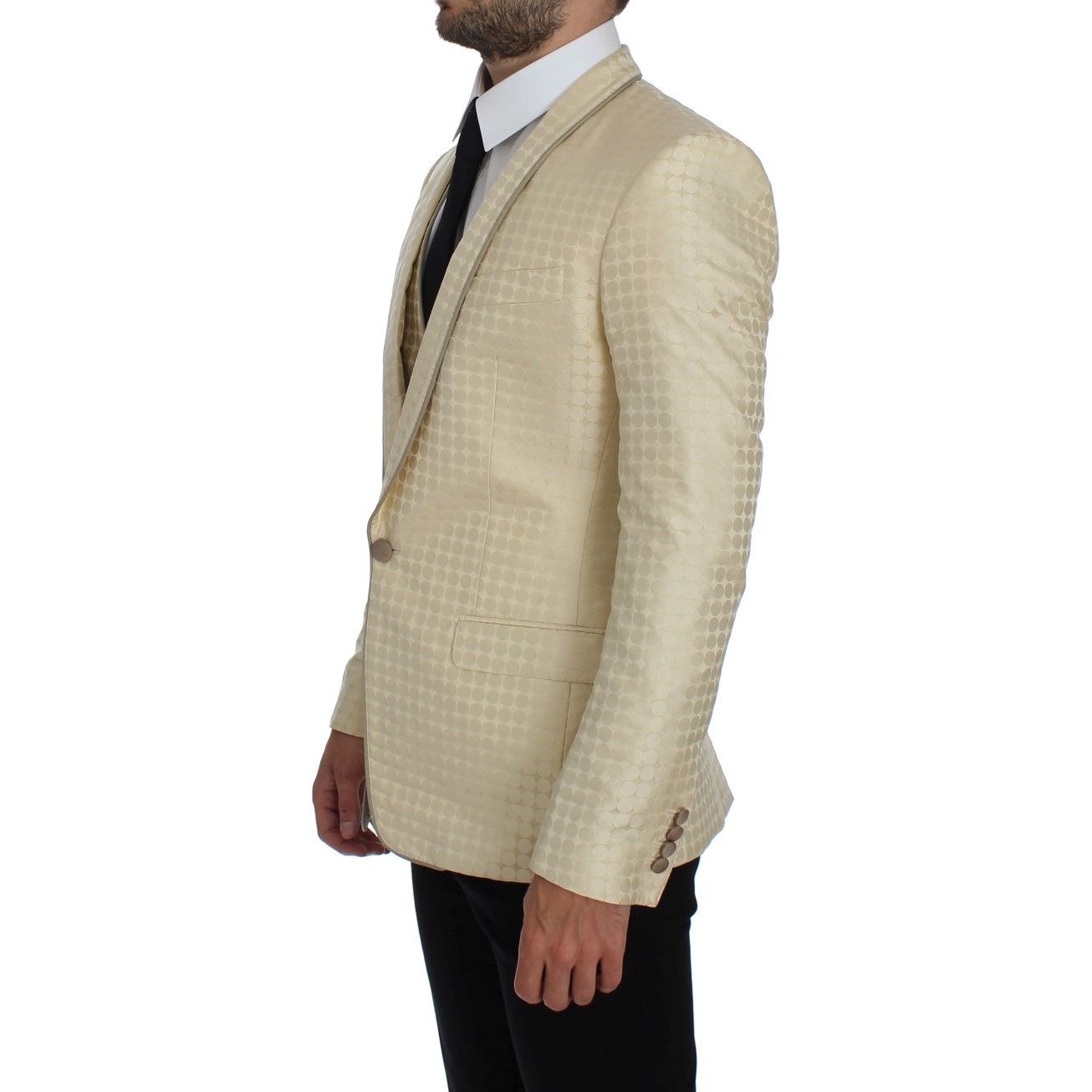 Dolce & Gabbana Beige Silk Polka Dotted Blazer & Vest