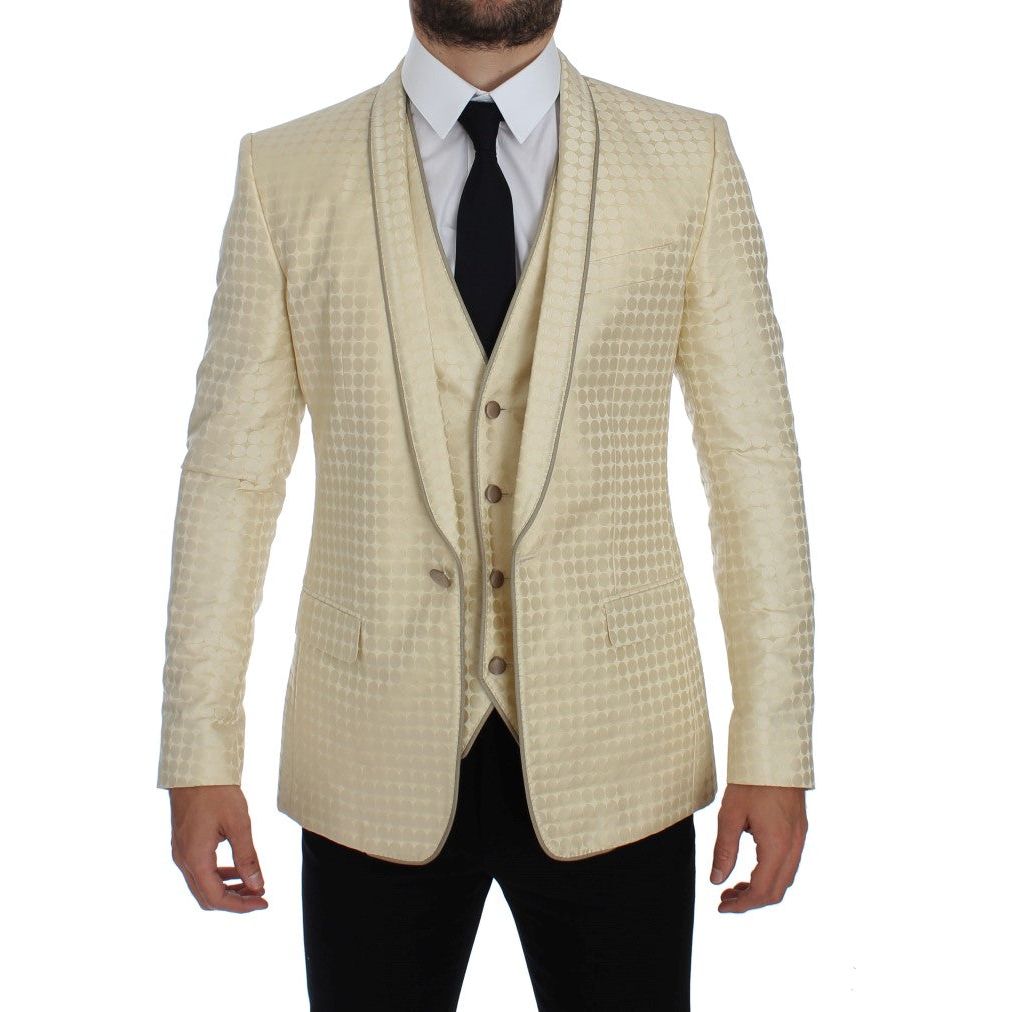 Dolce & Gabbana Beige Silk Polka Dotted Blazer & Vest