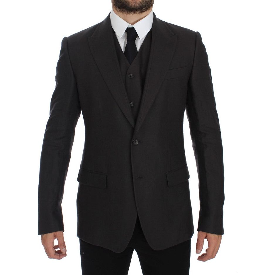 Dolce & Gabbana Gray Linen Slim Fit Blazer and Vest