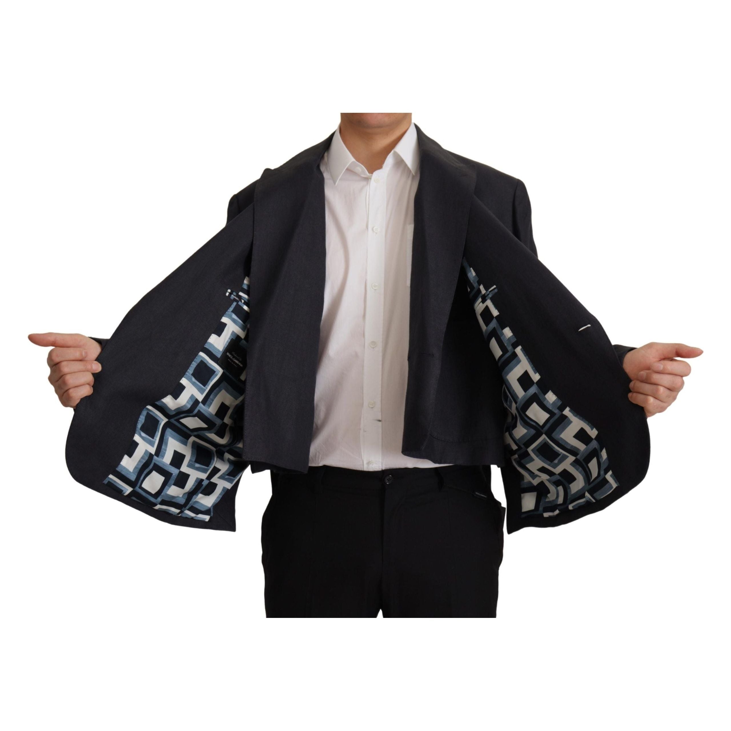 Dolce & Gabbana Navy Linen Blazer with Double Breasted Design
