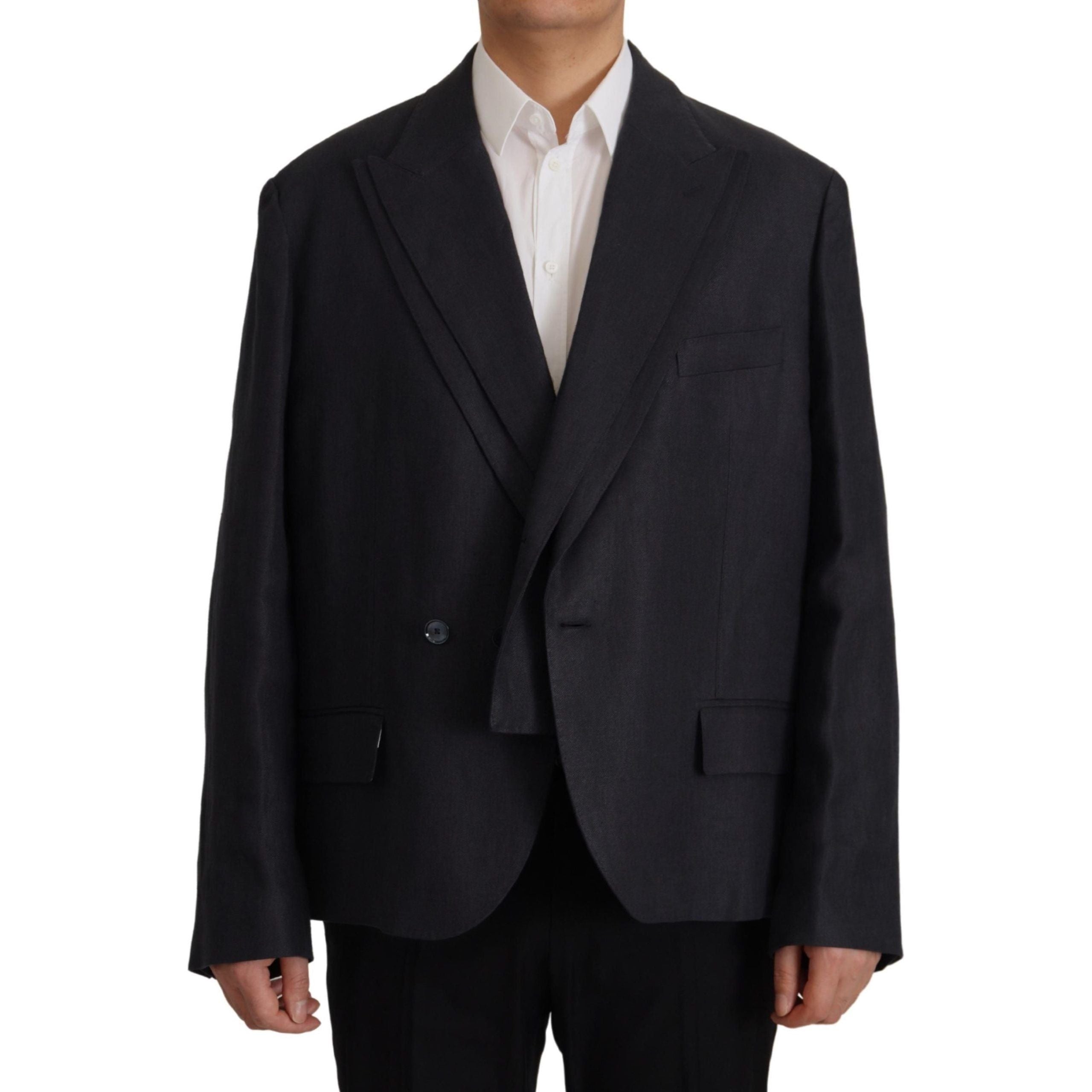 Dolce & Gabbana Navy Linen Blazer with Double Breasted Design