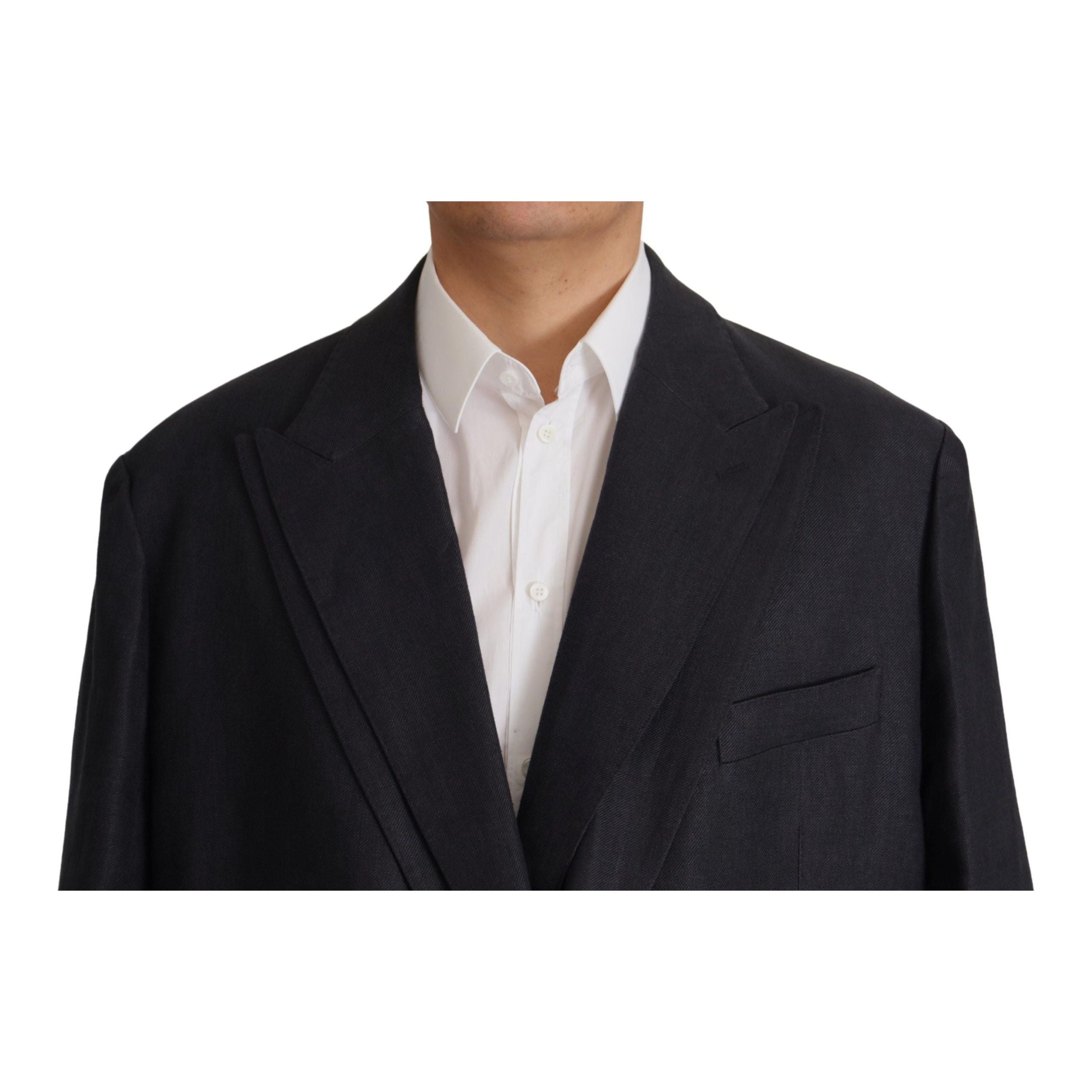 Dolce & Gabbana Navy Linen Blazer with Double Breasted Design