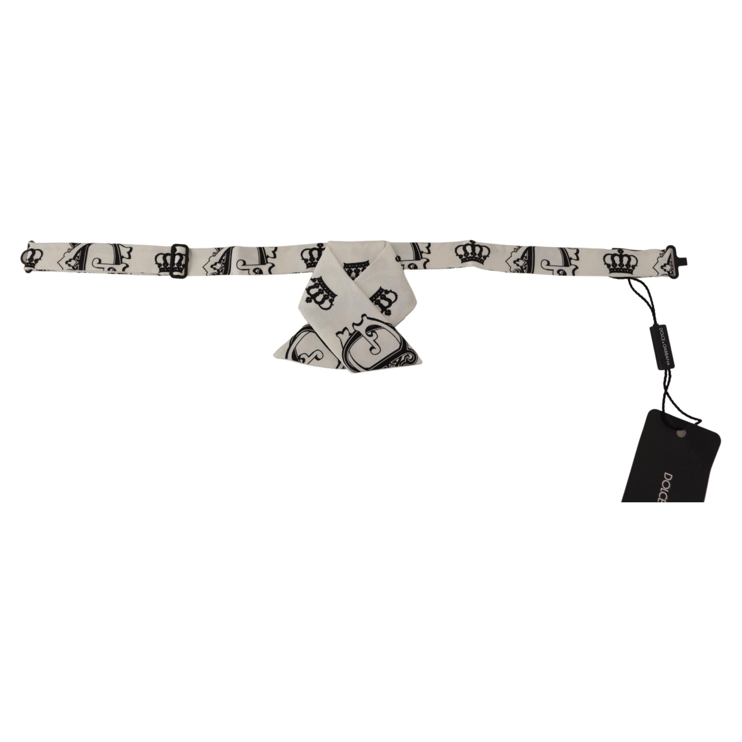 Dolce & Gabbana Black Silk Crown-Patterned Bow Tie