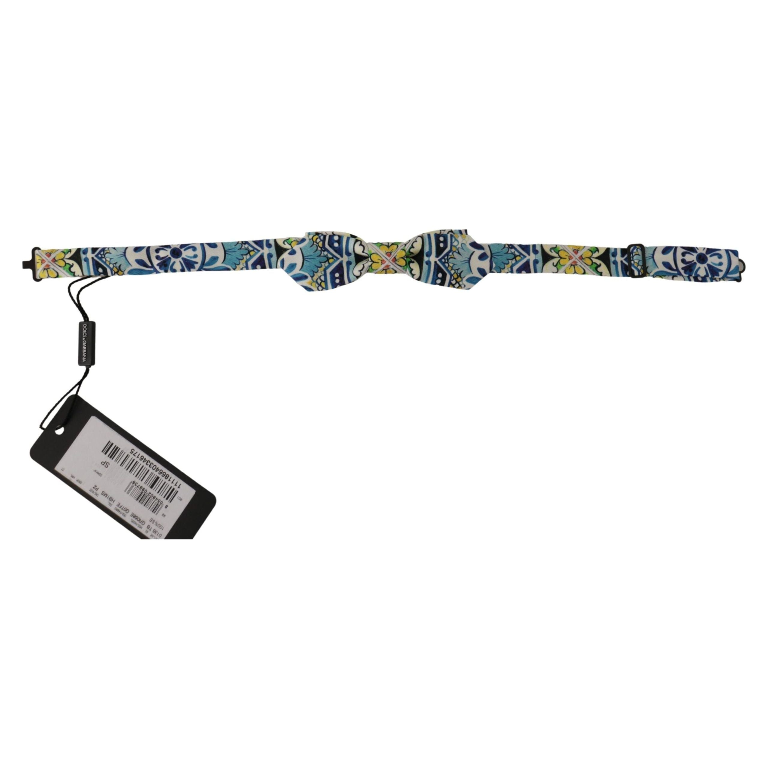 Dolce & Gabbana Multicolor Silk Bow Tie Majolica Print
