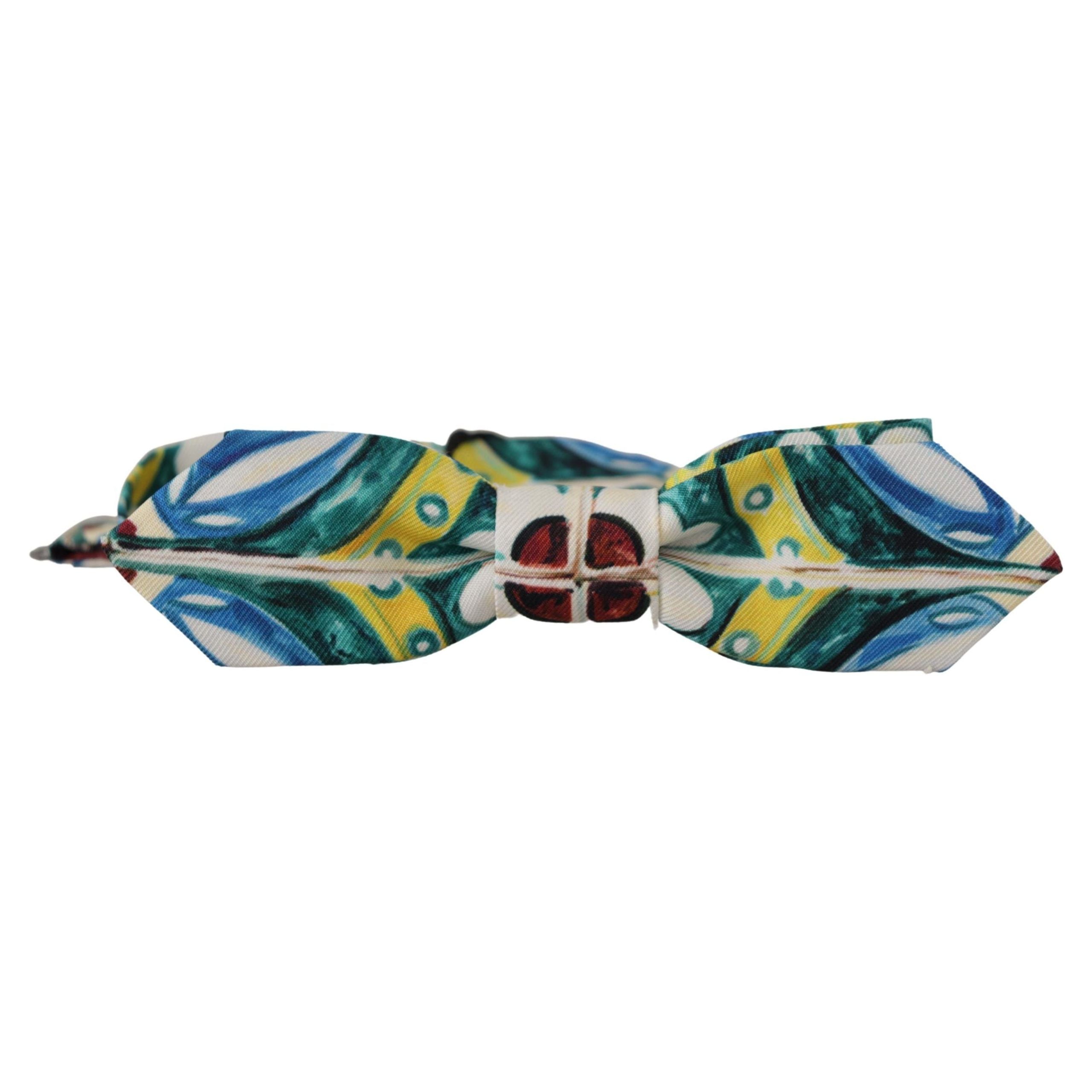 Dolce & Gabbana Blue Silk Majolica Print Bow Tie