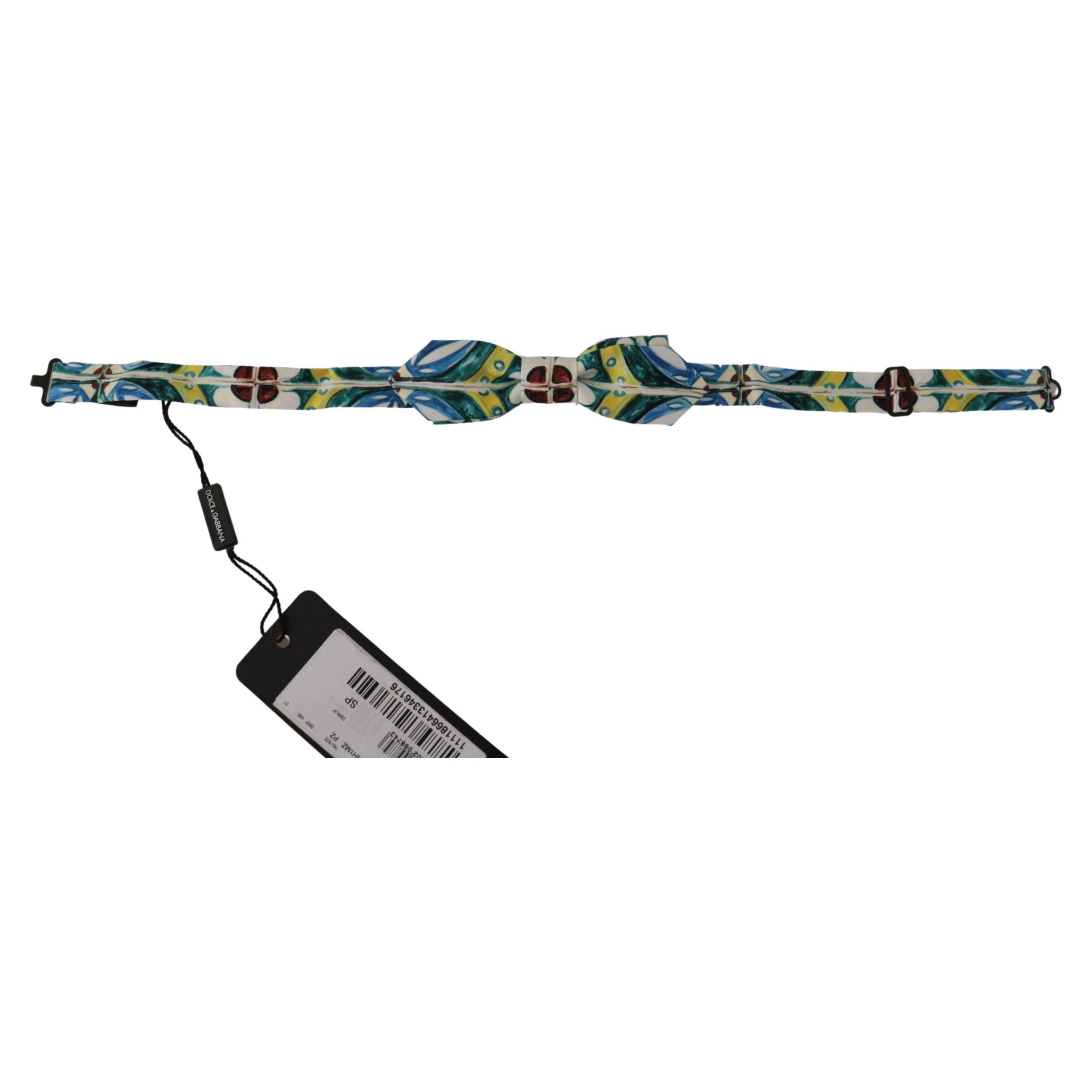Dolce & Gabbana Blue Silk Majolica Print Bow Tie