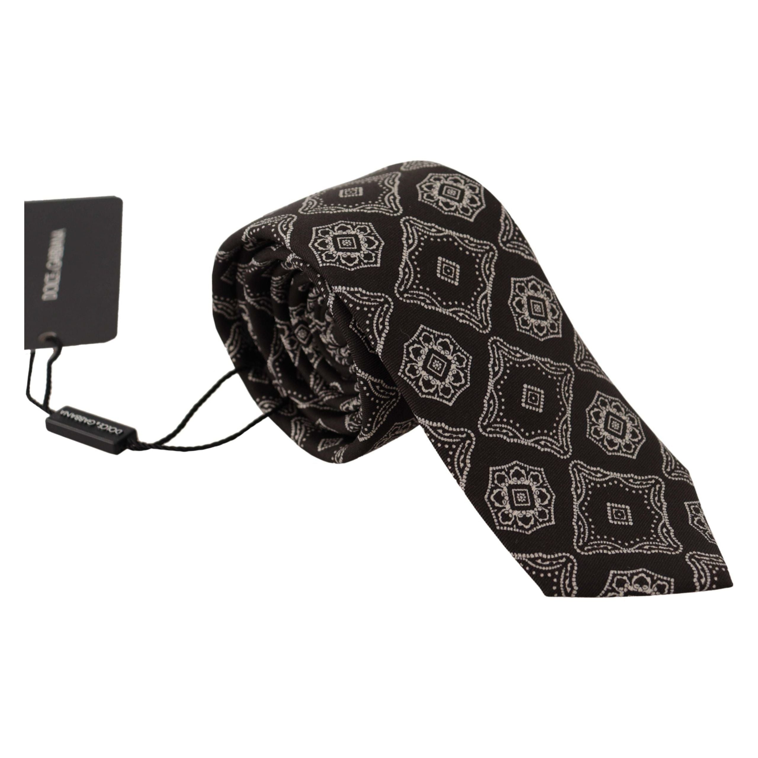 Dolce & Gabbana Black Silk Geometric Bow Tie Accessory