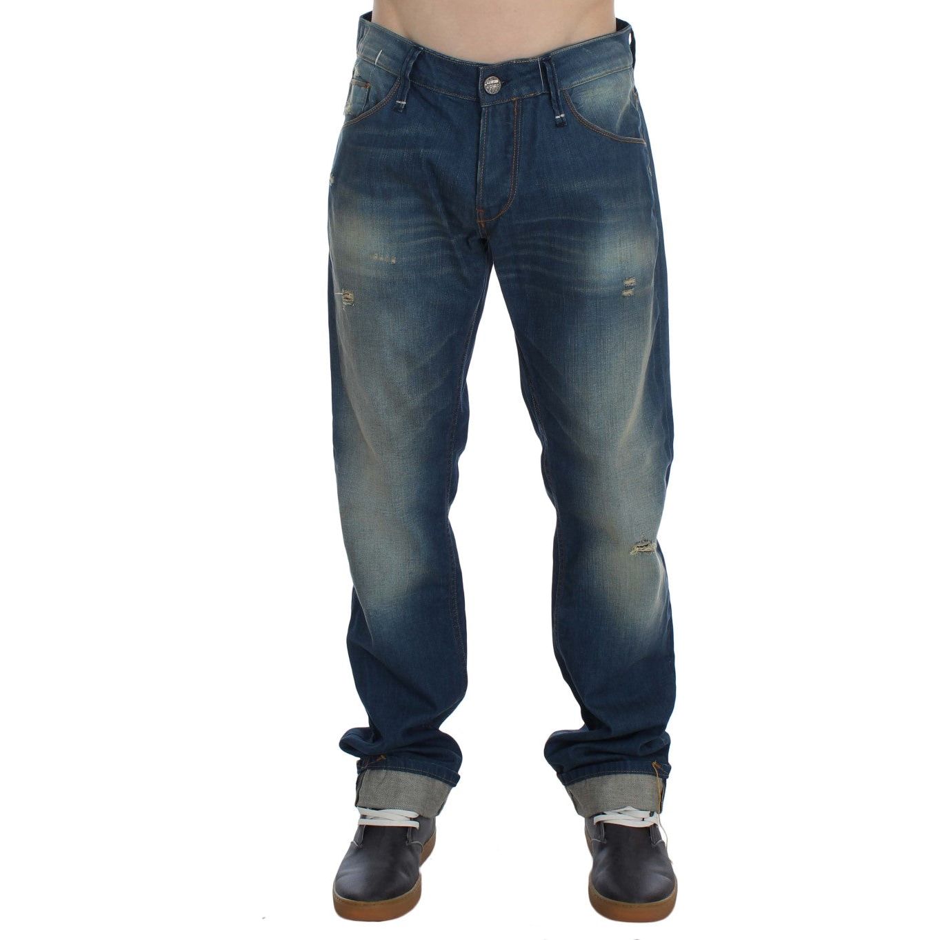 Acht Blue Cotton Denim Baggy Low Fit Jeans