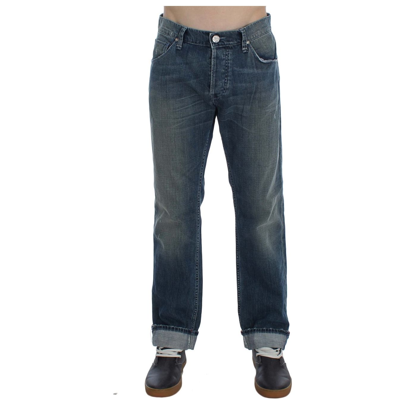 Acht Blue Cotton Regular Fit Denim Trousers