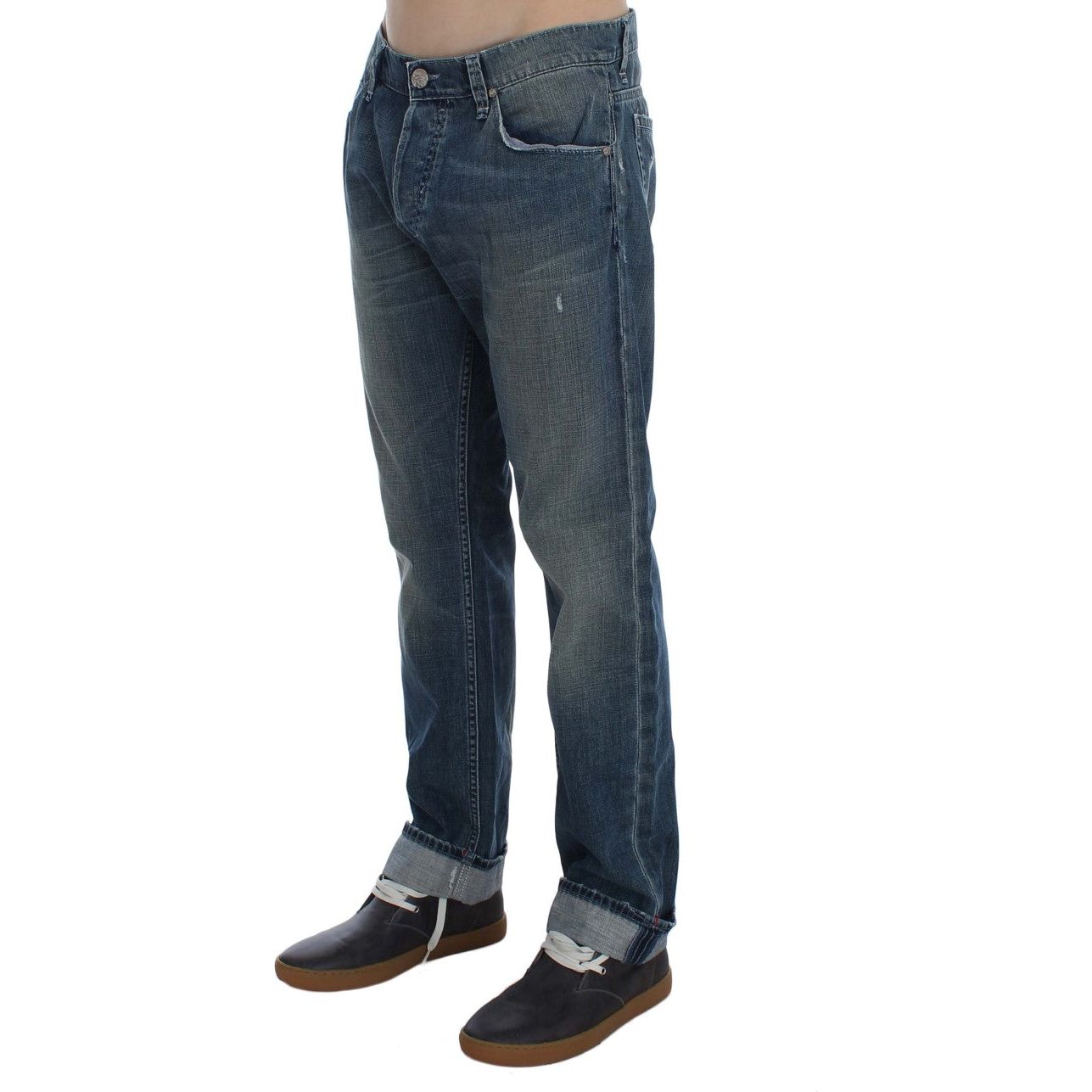 Acht Blue Cotton Regular Fit Denim Trousers