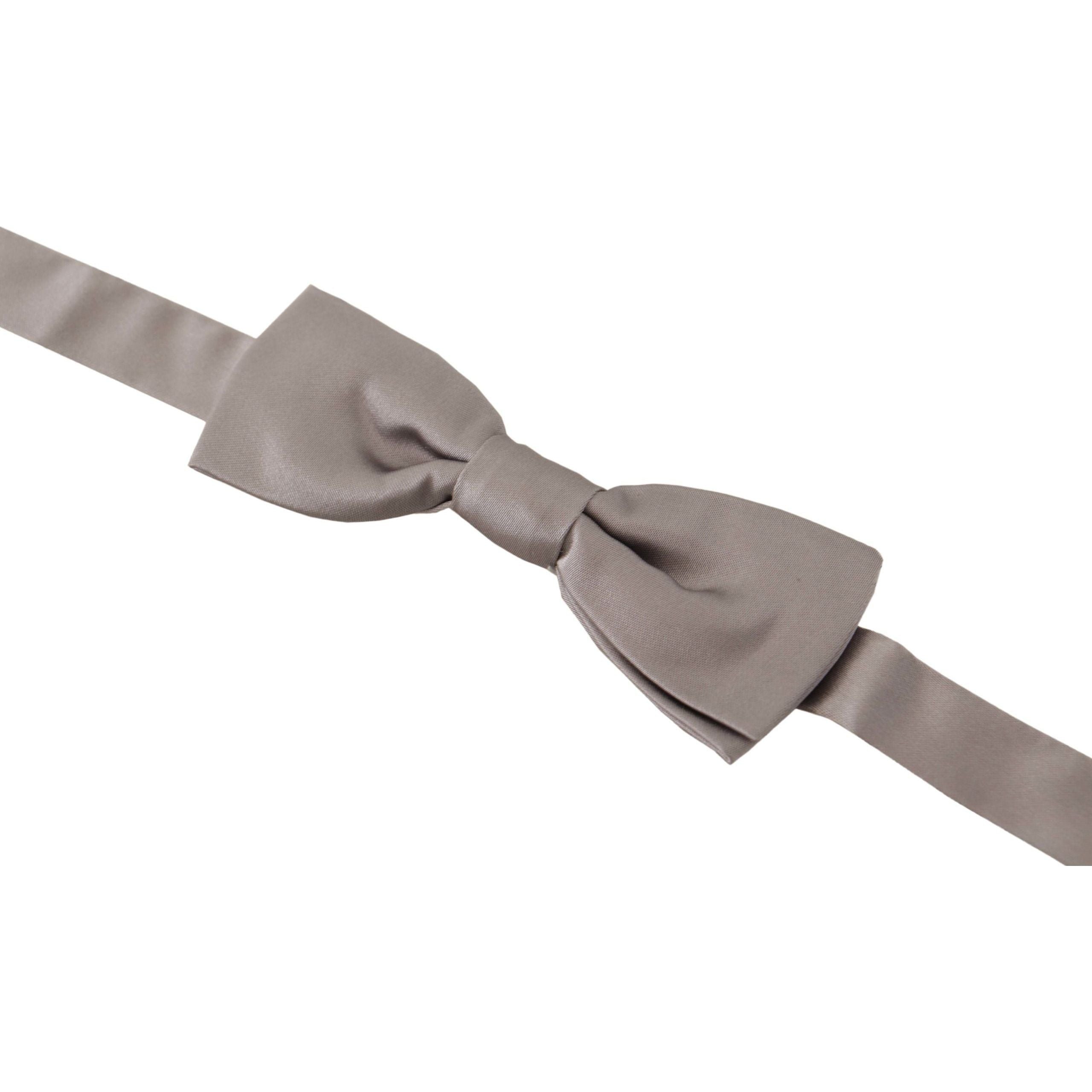 Dolce & Gabbana Silver Silk Bow Tie for Sophisticated Evening