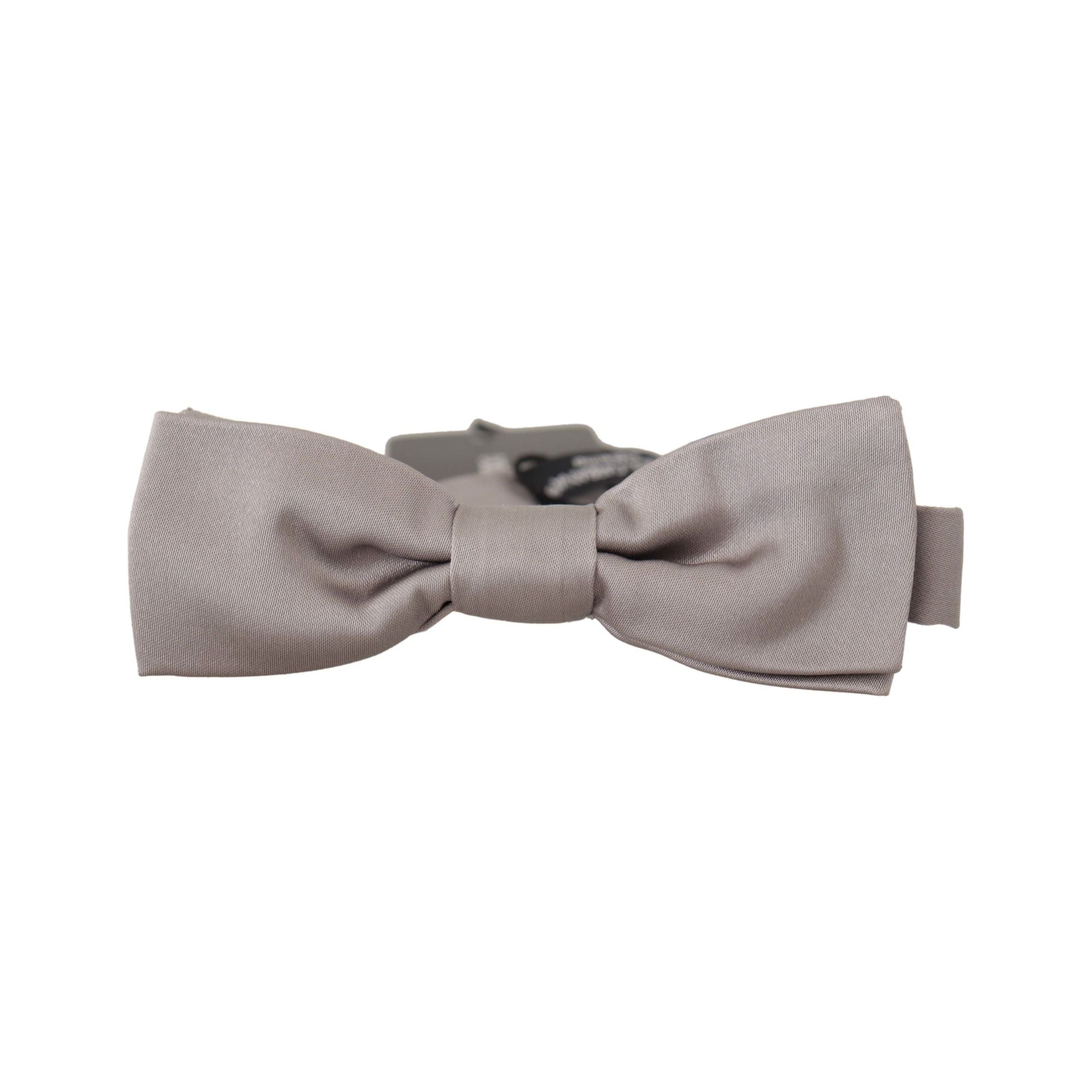 Dolce & Gabbana Silver Silk Bow Tie for Sophisticated Evening