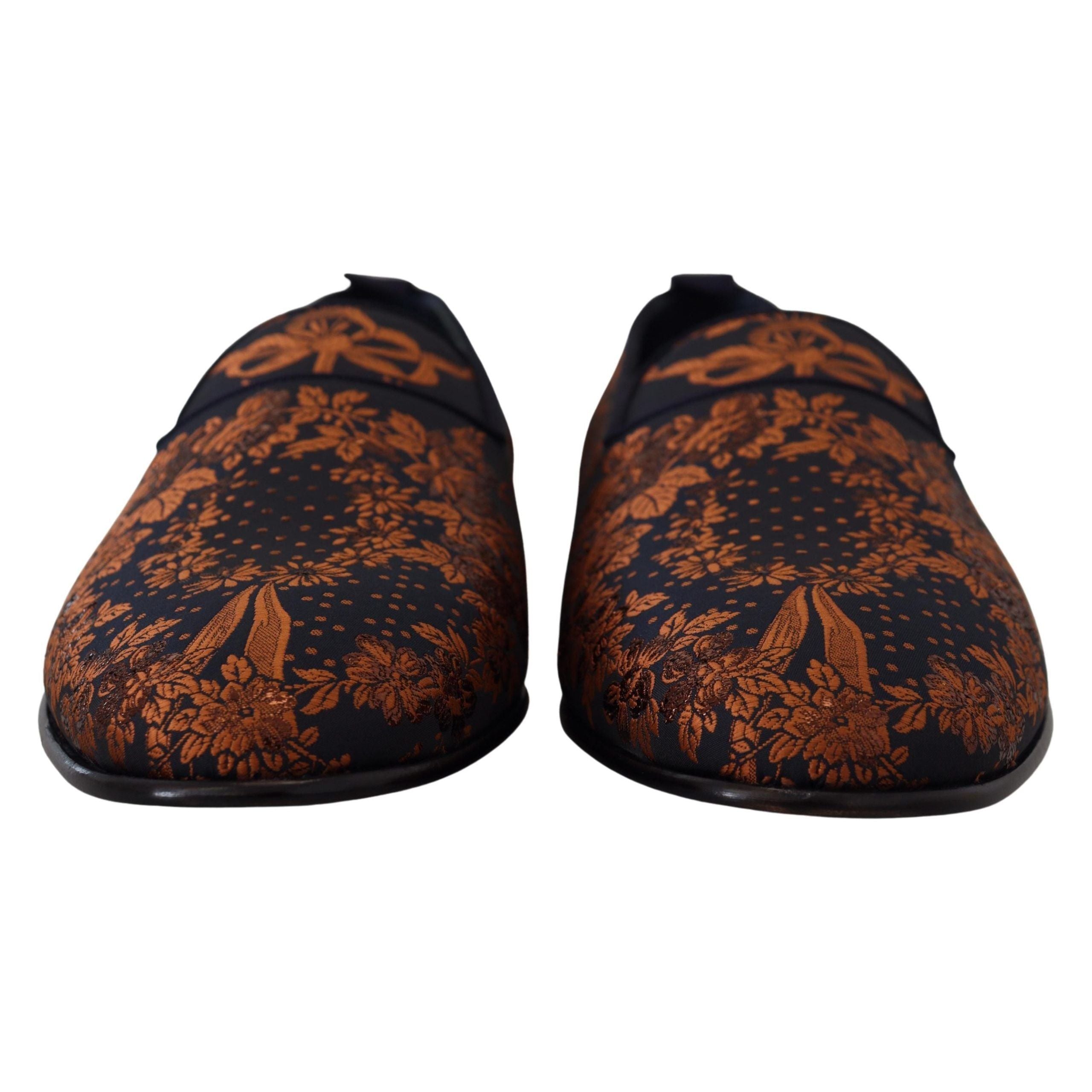 Dolce & Gabbana Blue Cotton Floral Slip-On Loafers