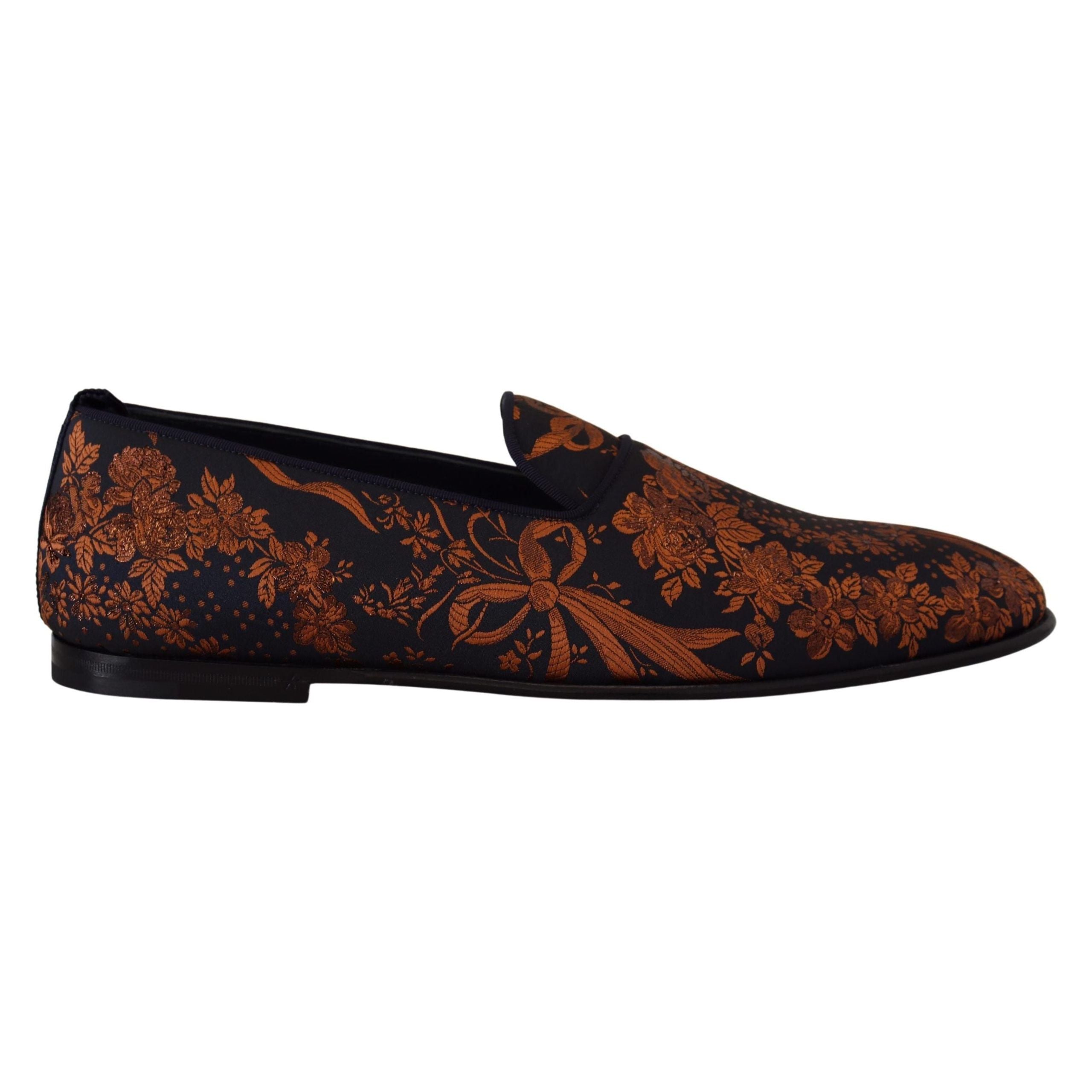 Dolce & Gabbana Blue Cotton Floral Slip-On Loafers