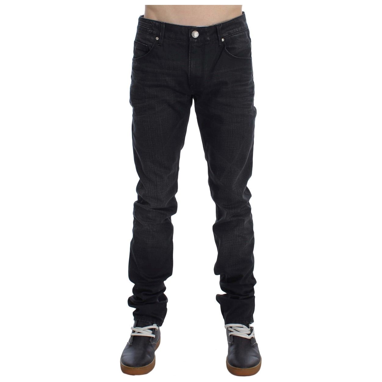 Acht Gray Cotton Slim Fit Italian Jeans for Elevated Style