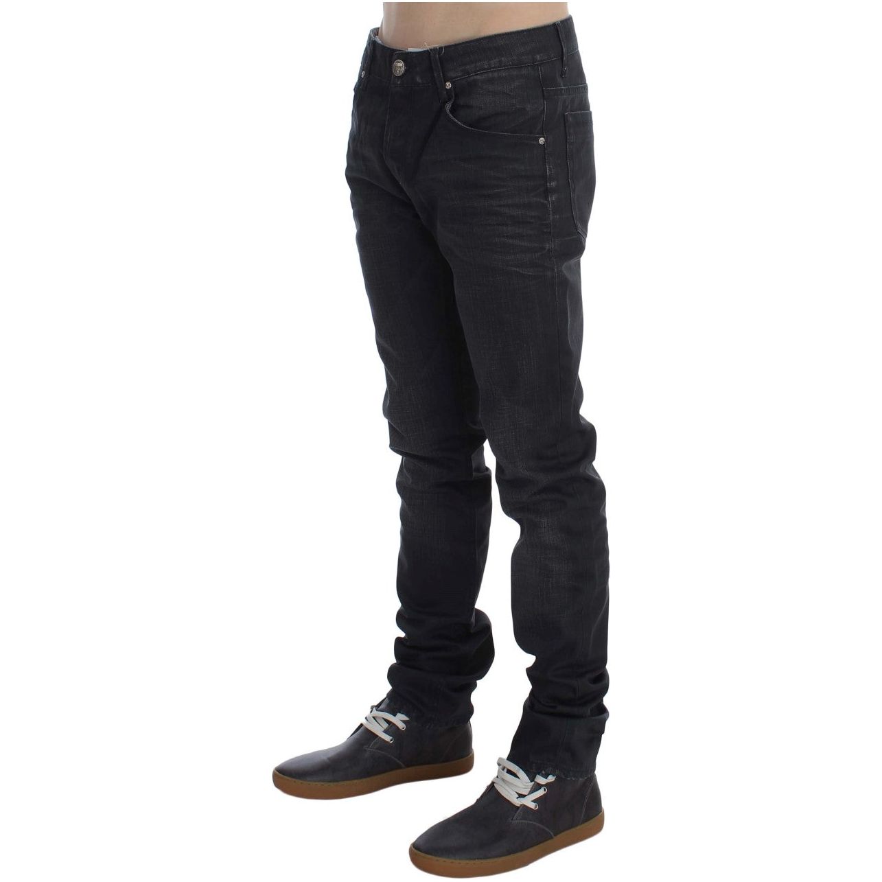 Acht Gray Cotton Slim Fit Italian Jeans for Elevated Style