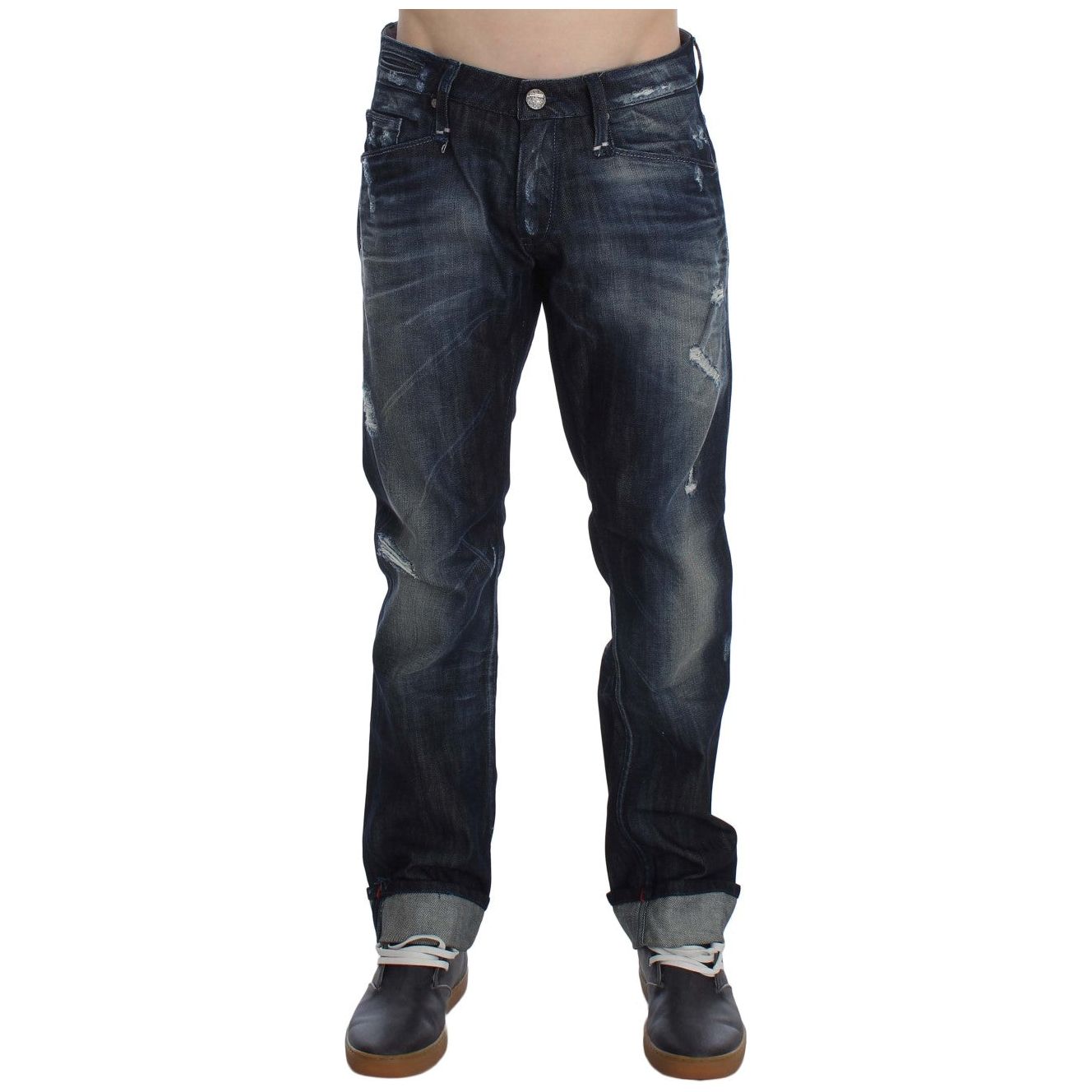 Acht Blue Denim Cotton Regular Straight Fit Jeans