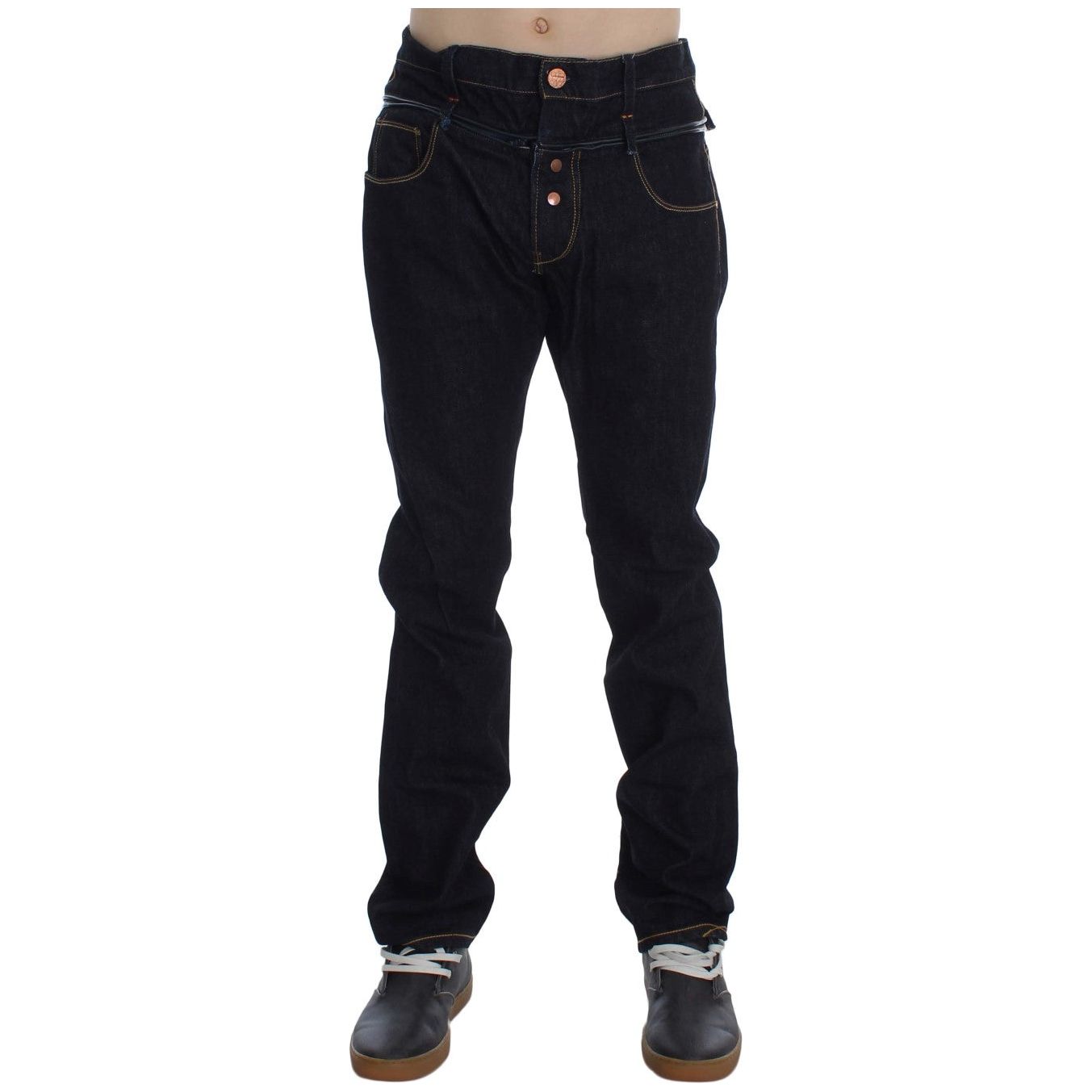 Acht Blue Cotton Elegant Straight Fit Luxury Jeans