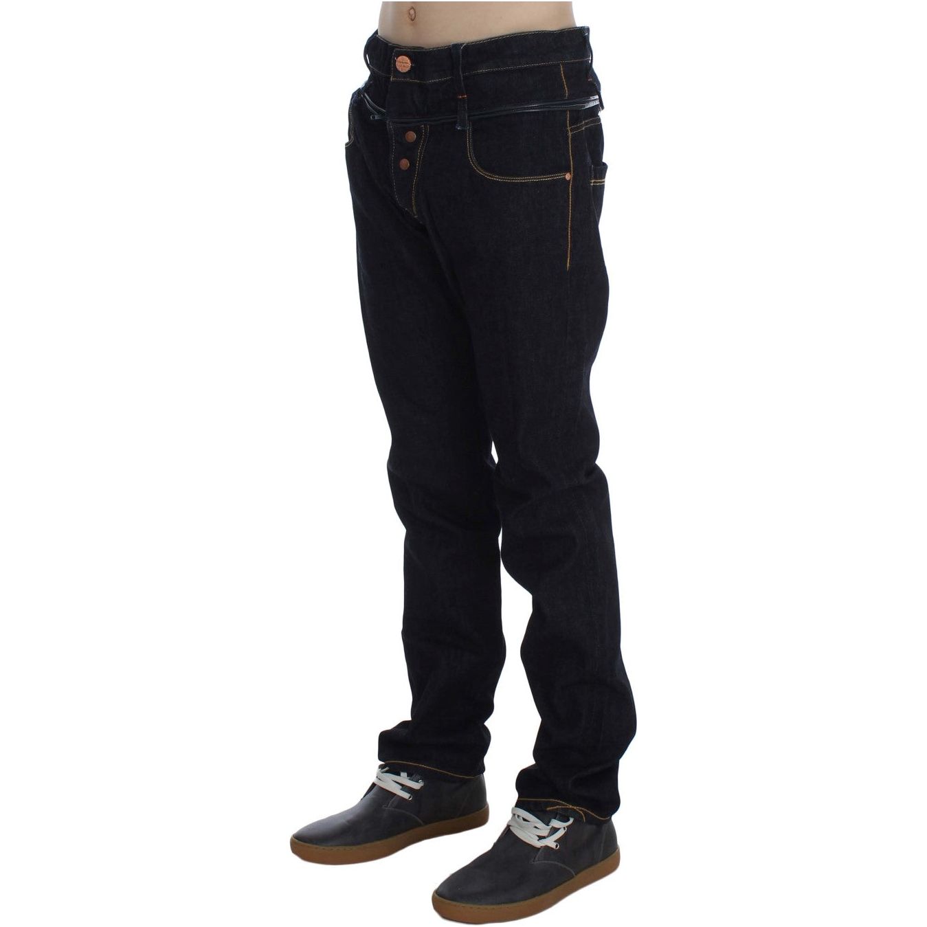Acht Blue Cotton Elegant Straight Fit Luxury Jeans