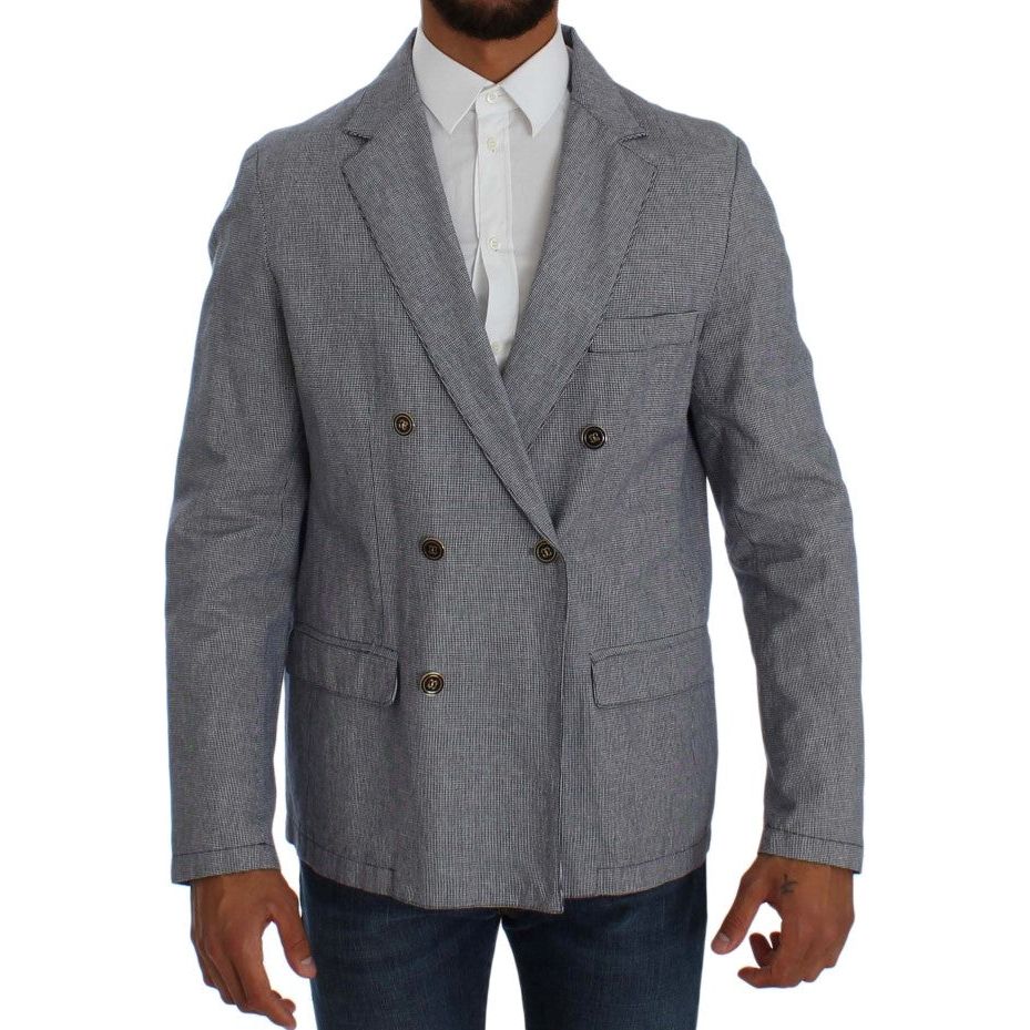 Master Coat Blue Cotton Blend Double-Breasted Blazer