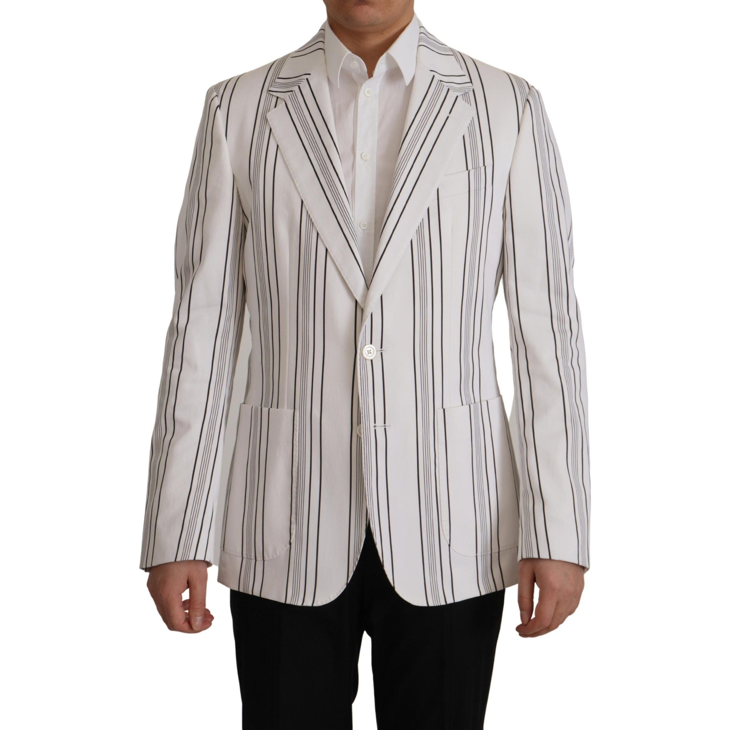 Dolce & Gabbana Navy Cotton Blend Elegant Striped Blazer