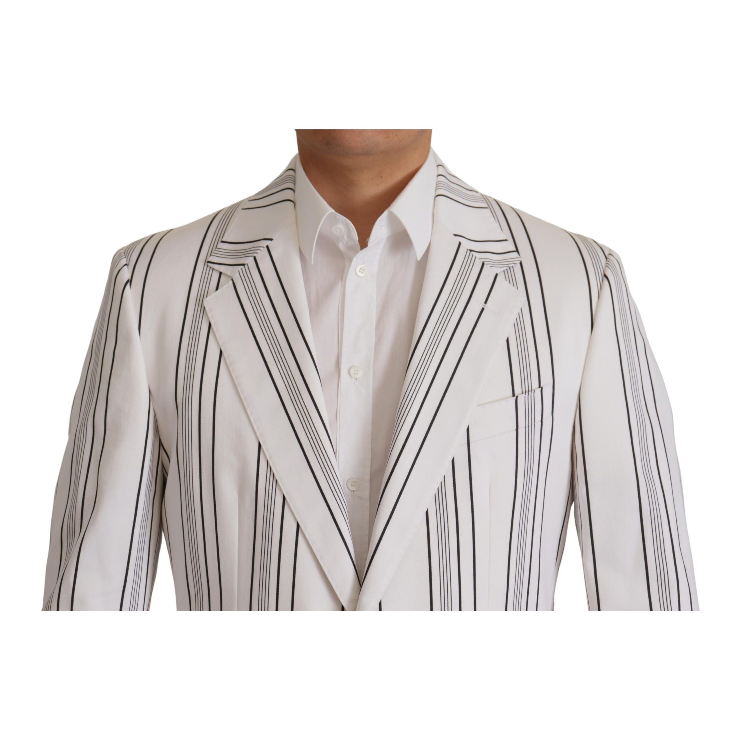 Dolce & Gabbana Navy Cotton Blend Elegant Striped Blazer