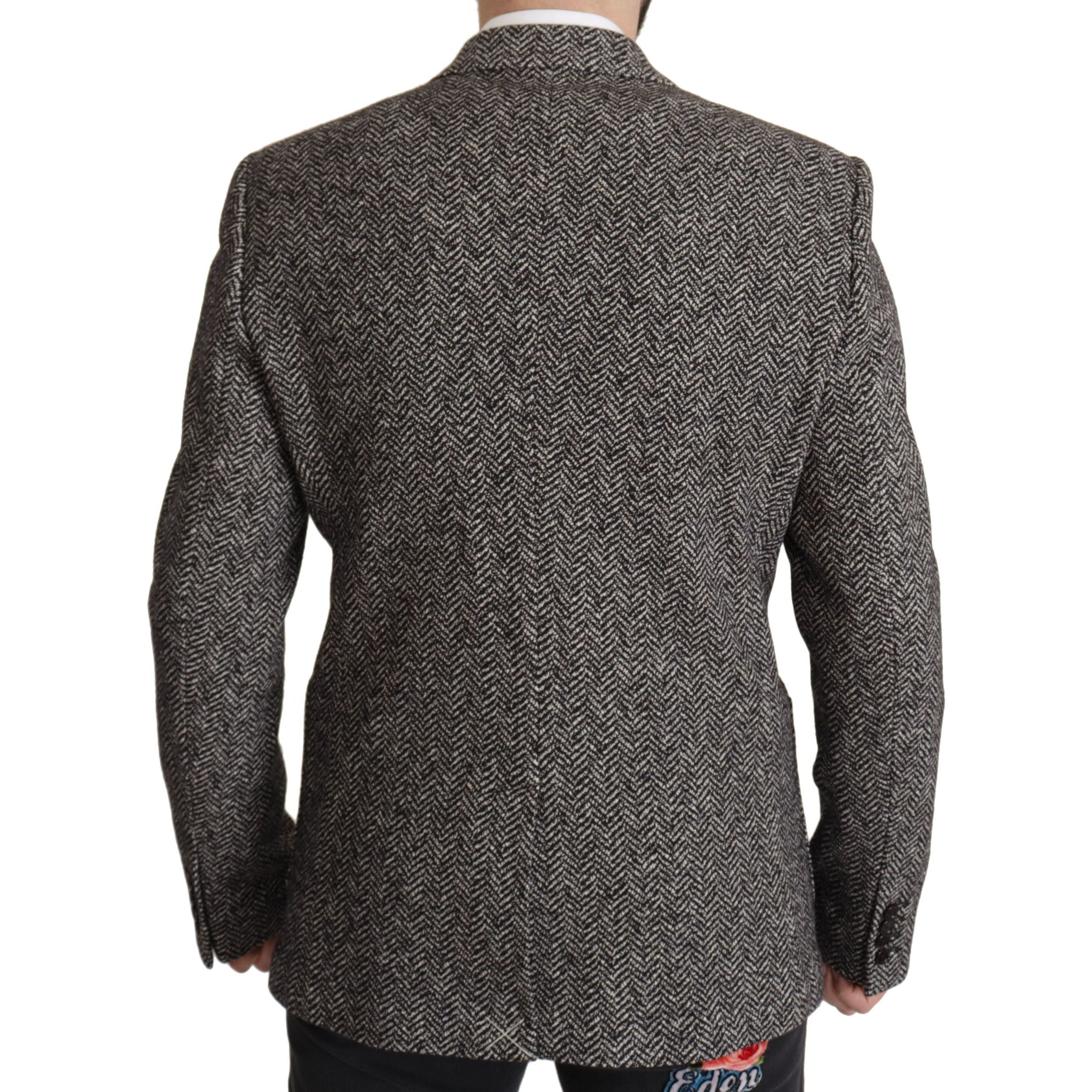 Dolce & Gabbana Gray Wool Herringbone Blazer Jacket