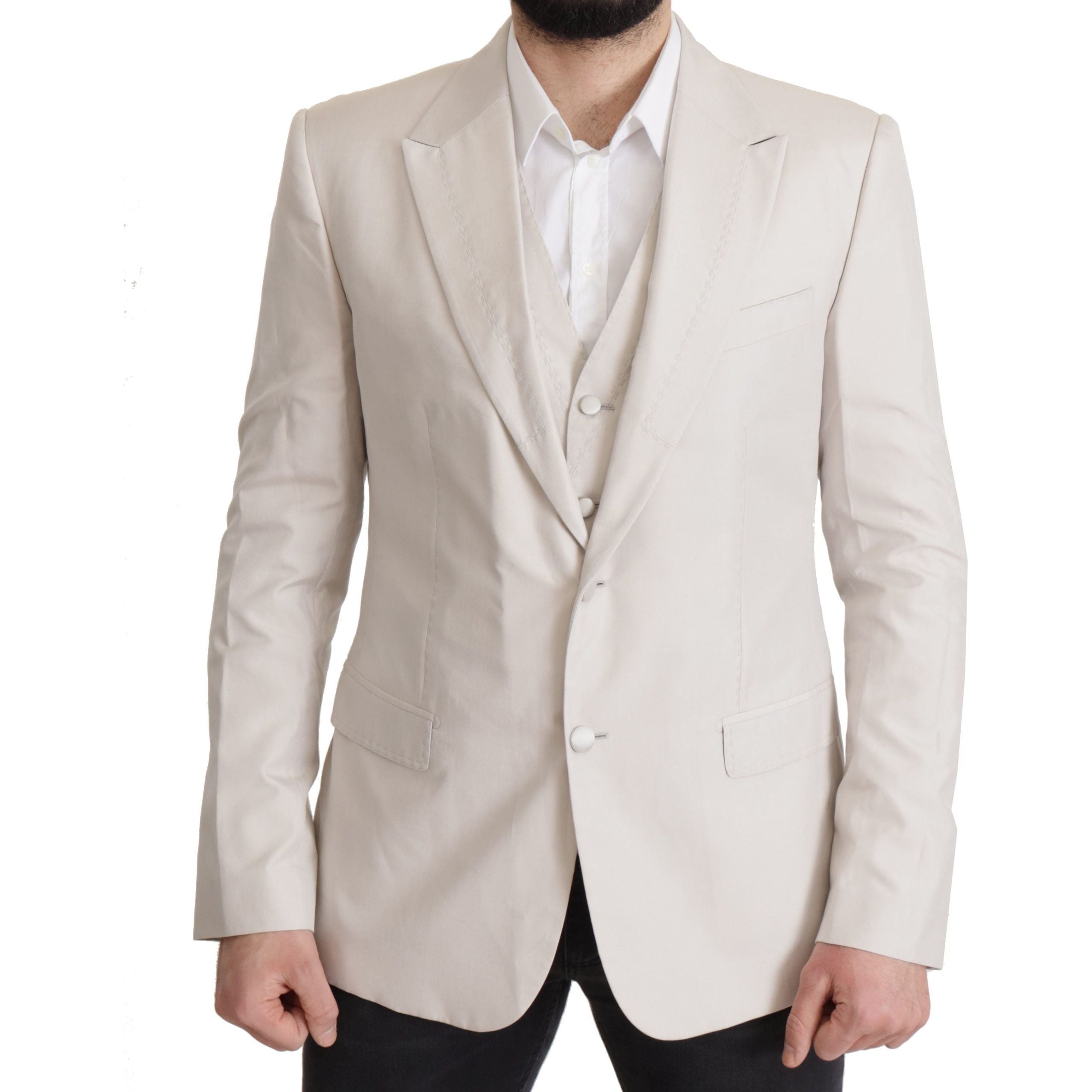 Dolce & Gabbana Light Gray Silk Blend Suit Jacket Set
