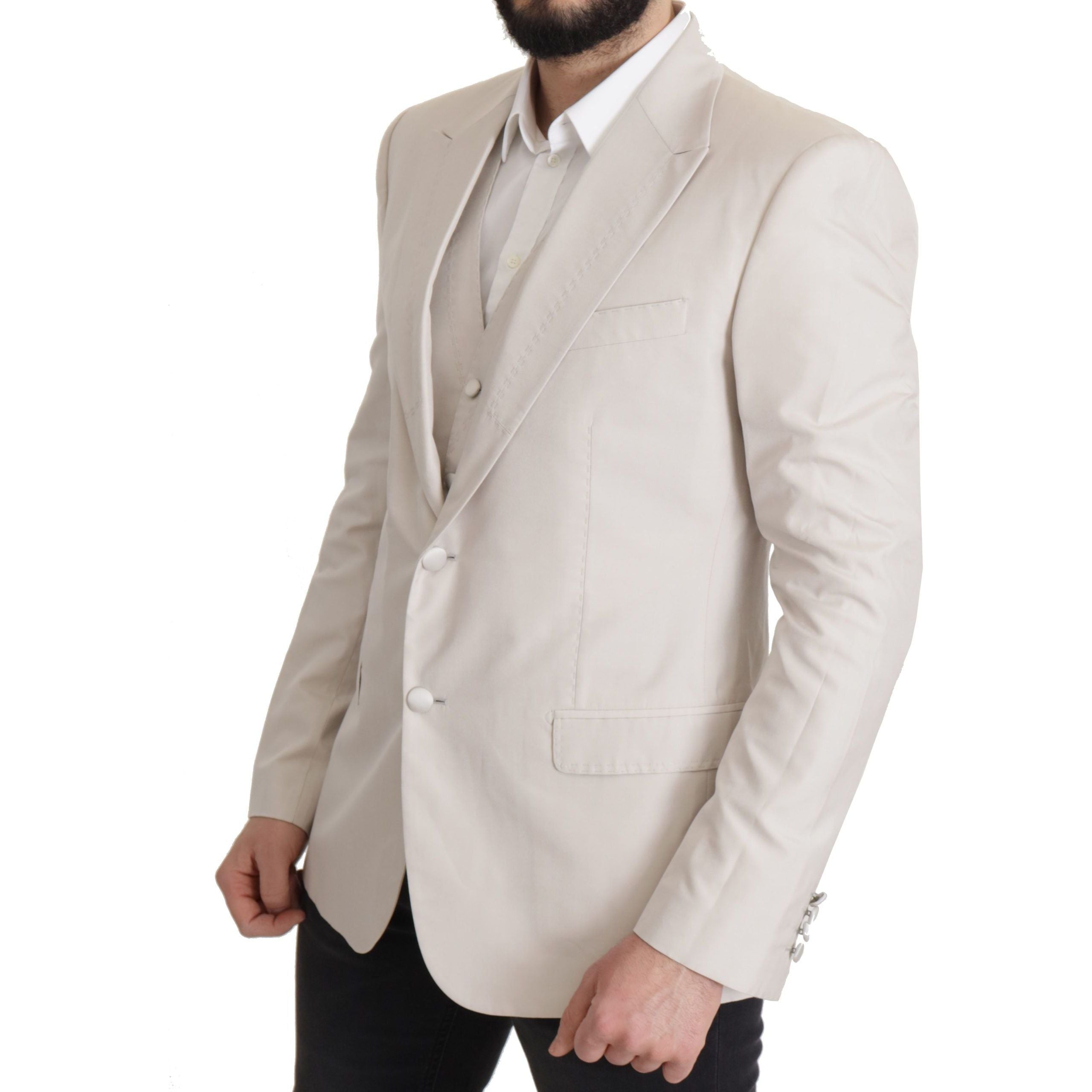Dolce & Gabbana Light Gray Silk Blend Suit Jacket Set