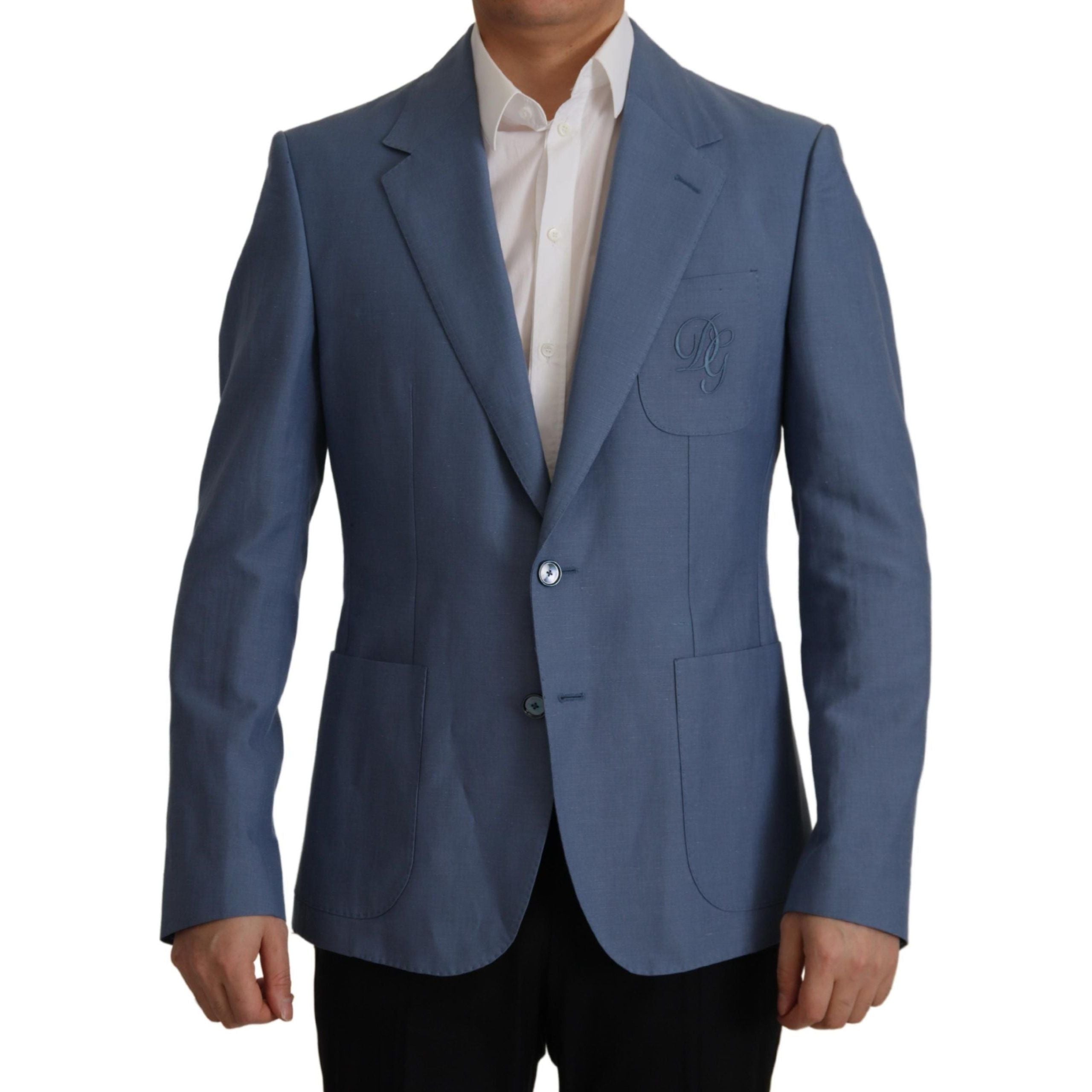 Dolce & Gabbana Blue Linen Single Breasted Jacket