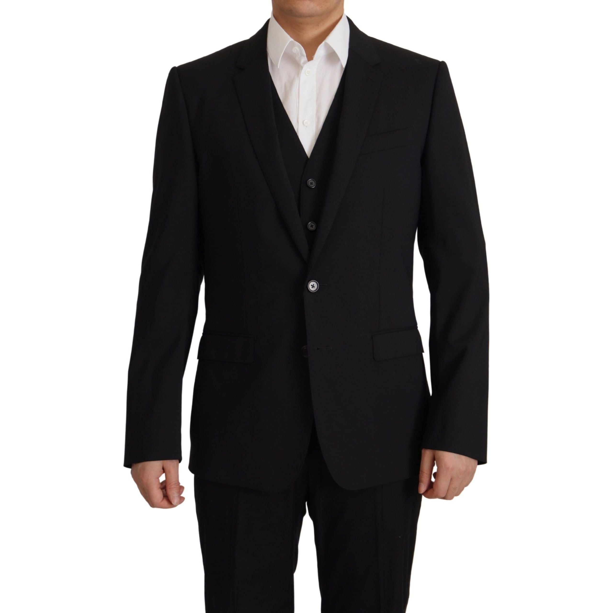 Dolce & Gabbana Black Virgin Wool Blazer and Vest Set